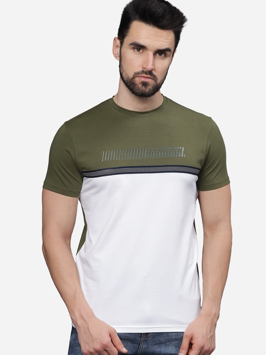 

t-base Men Tribal Colourblocked Pockets T-shirt, Olive