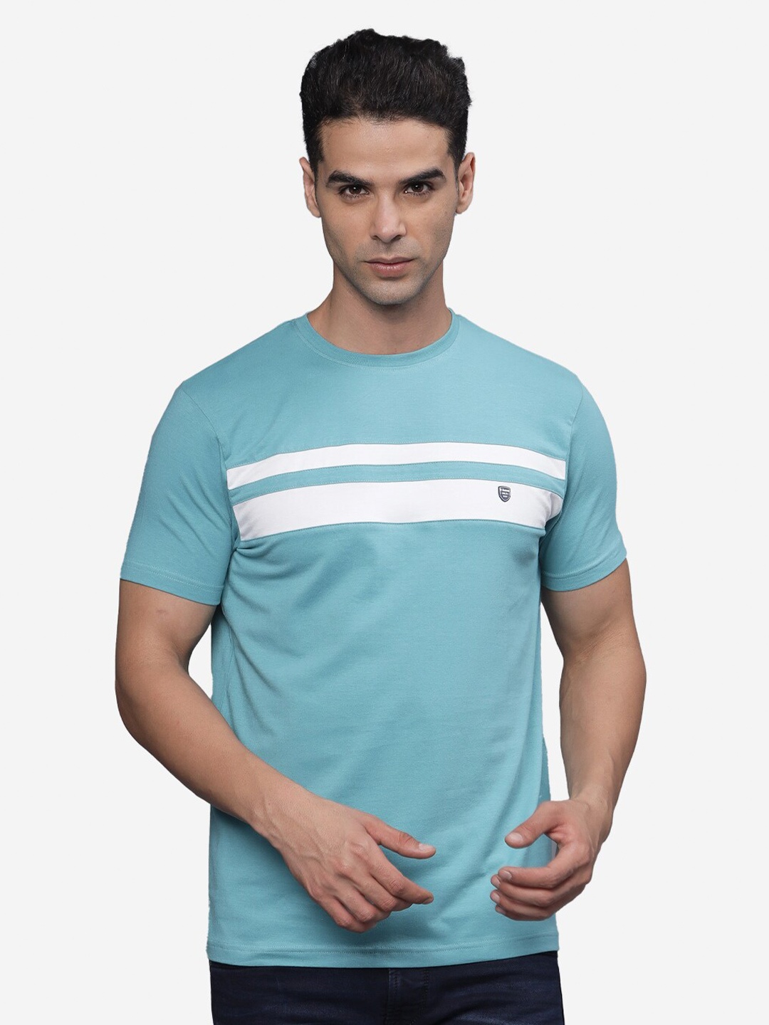 

t-base Men Striped Applique T-shirt, Blue