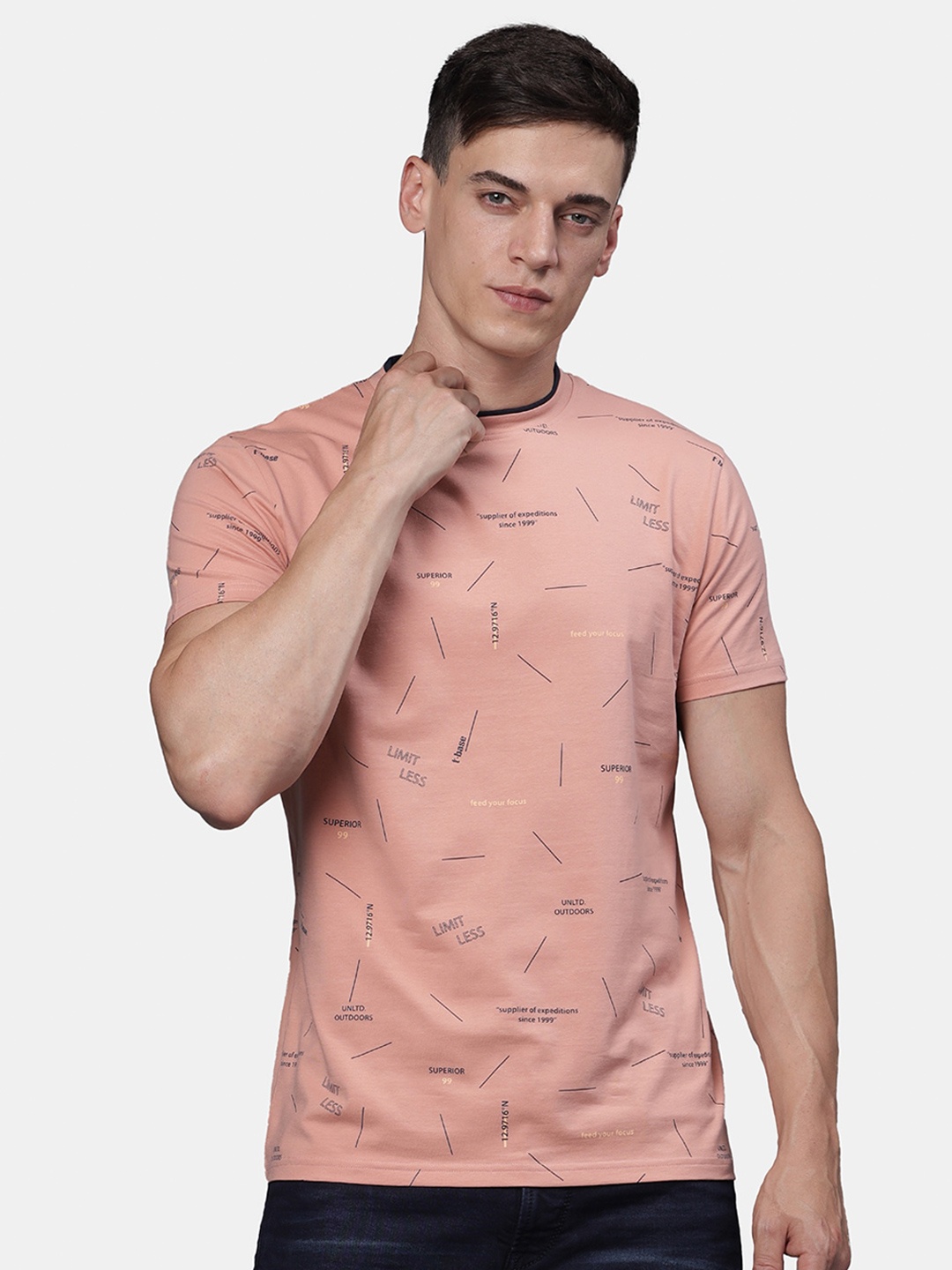 

t-base Men Printed Polo Collar Pockets T-shirt, Pink