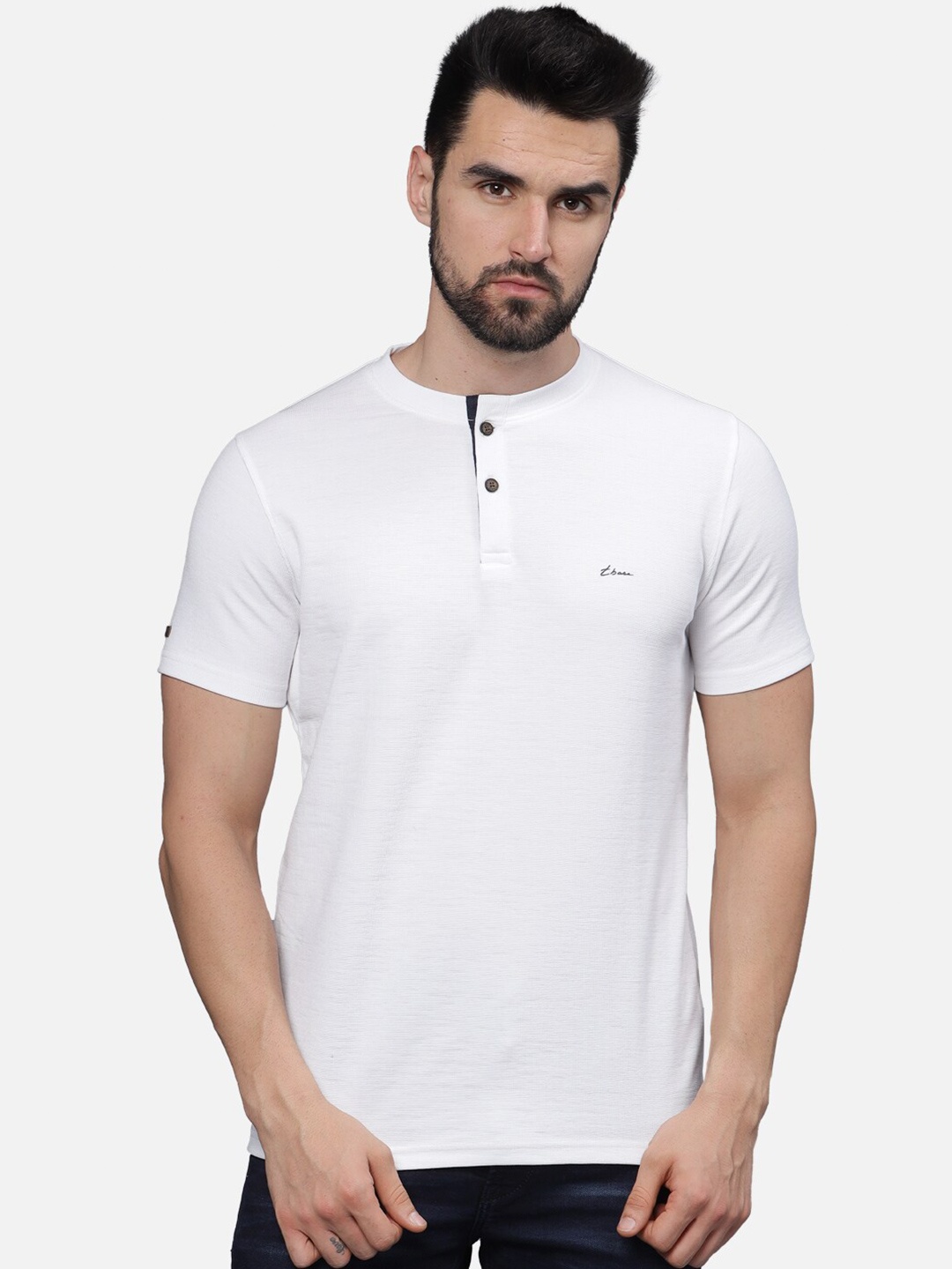 

t-base Men Henley Neck T-shirt, White