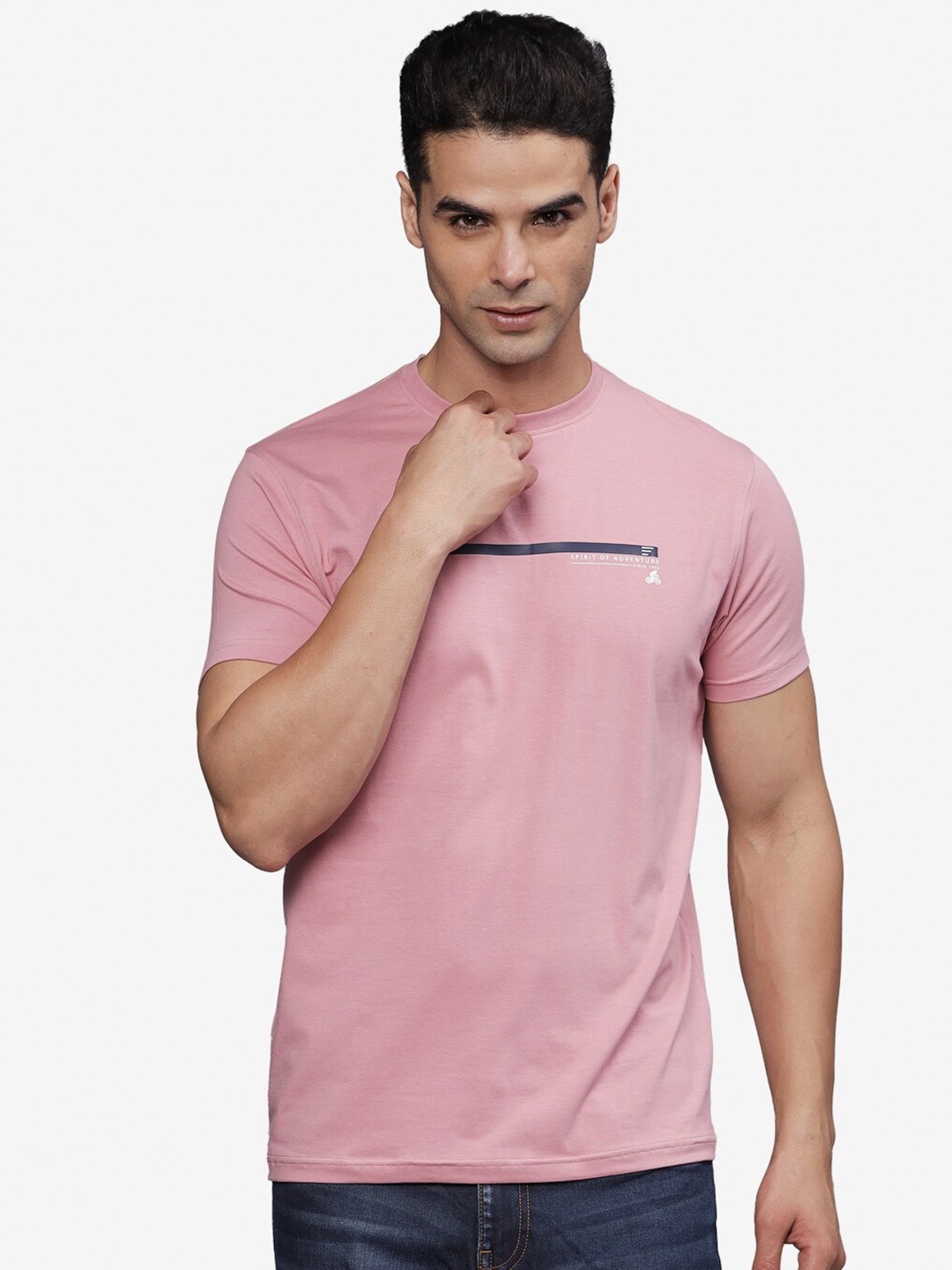 

t-base Striped Round Neck T-shirt, Pink
