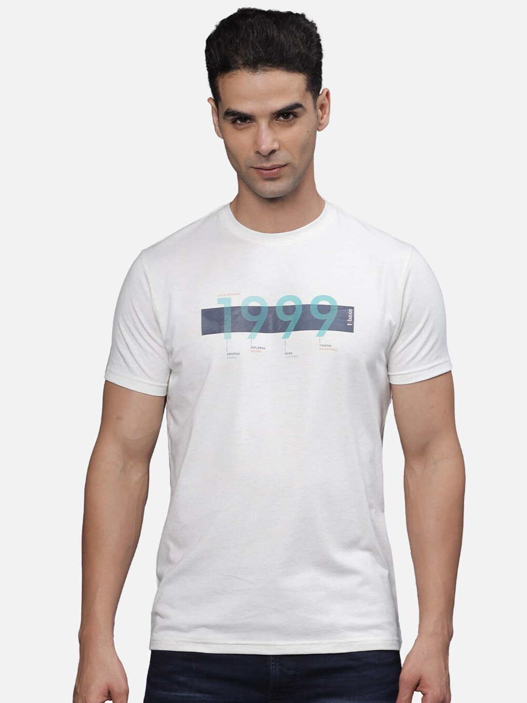 

t-base Men Typography Printed T-shirt, White