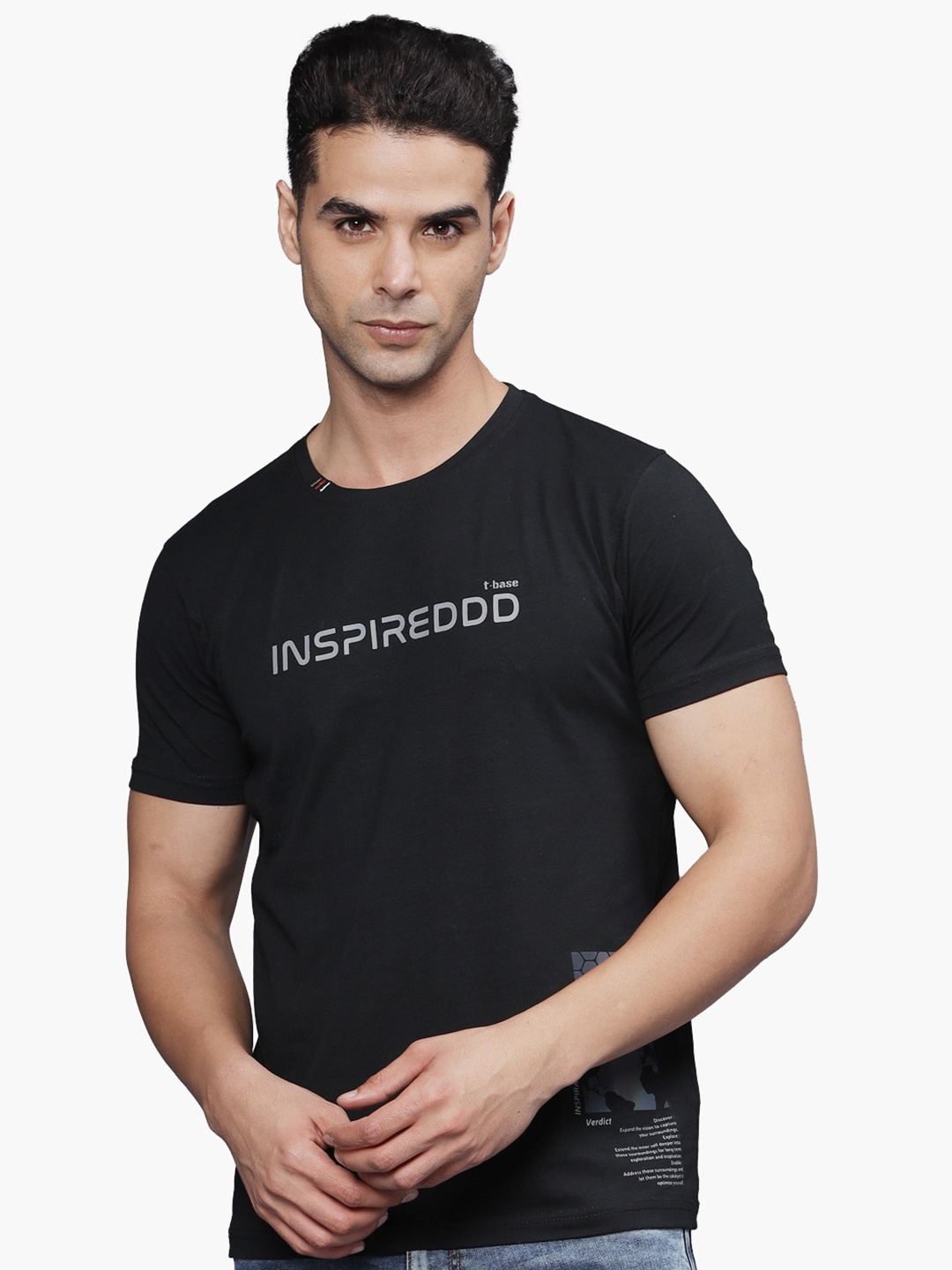 

t-base Men Typography T-shirt, Black