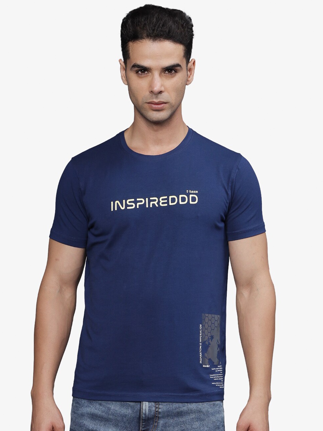 

t-base Men Typography Pockets T-shirt, Blue