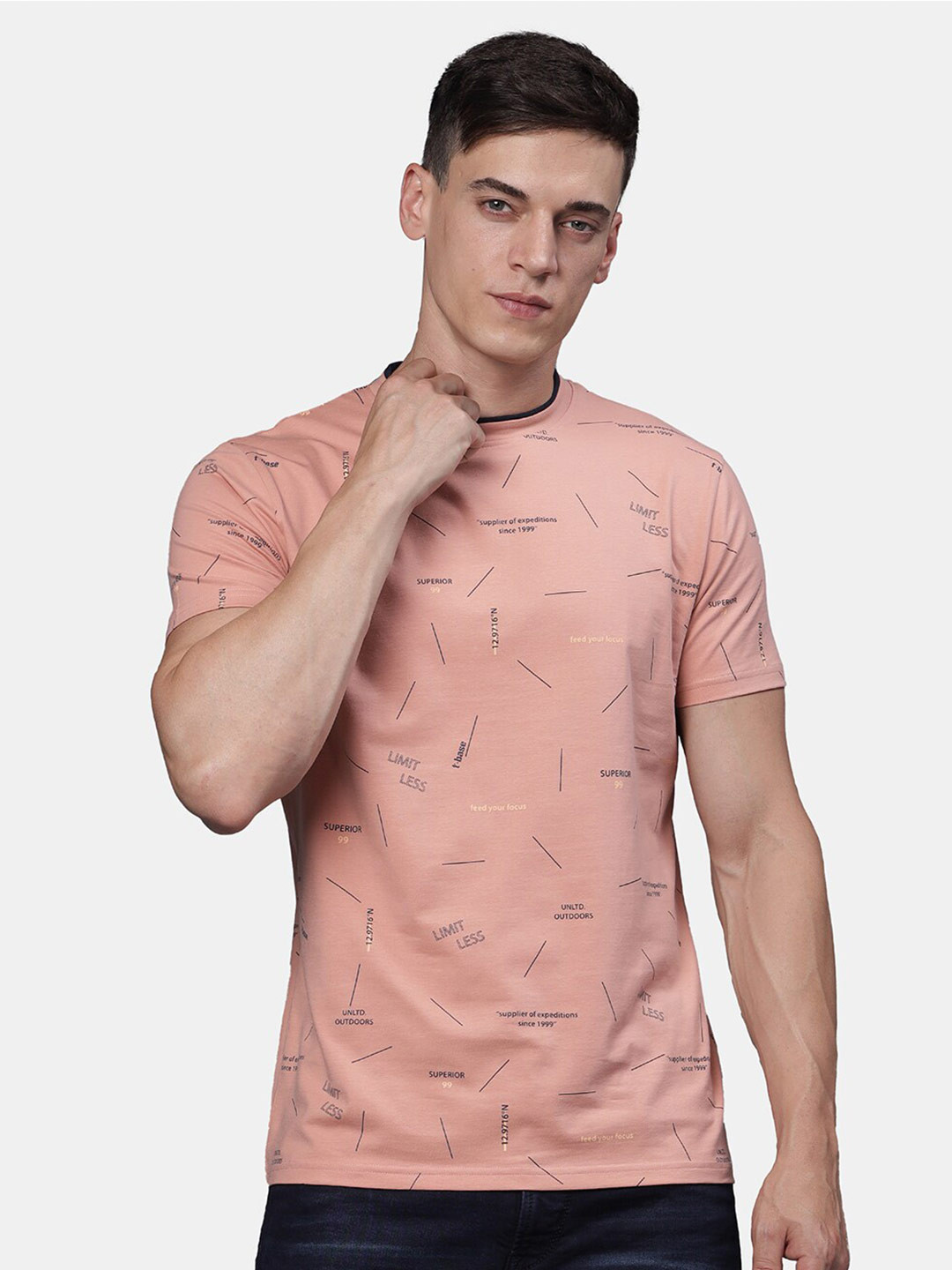 

t-base Men Printed Polo Collar Pockets T-shirt, Pink