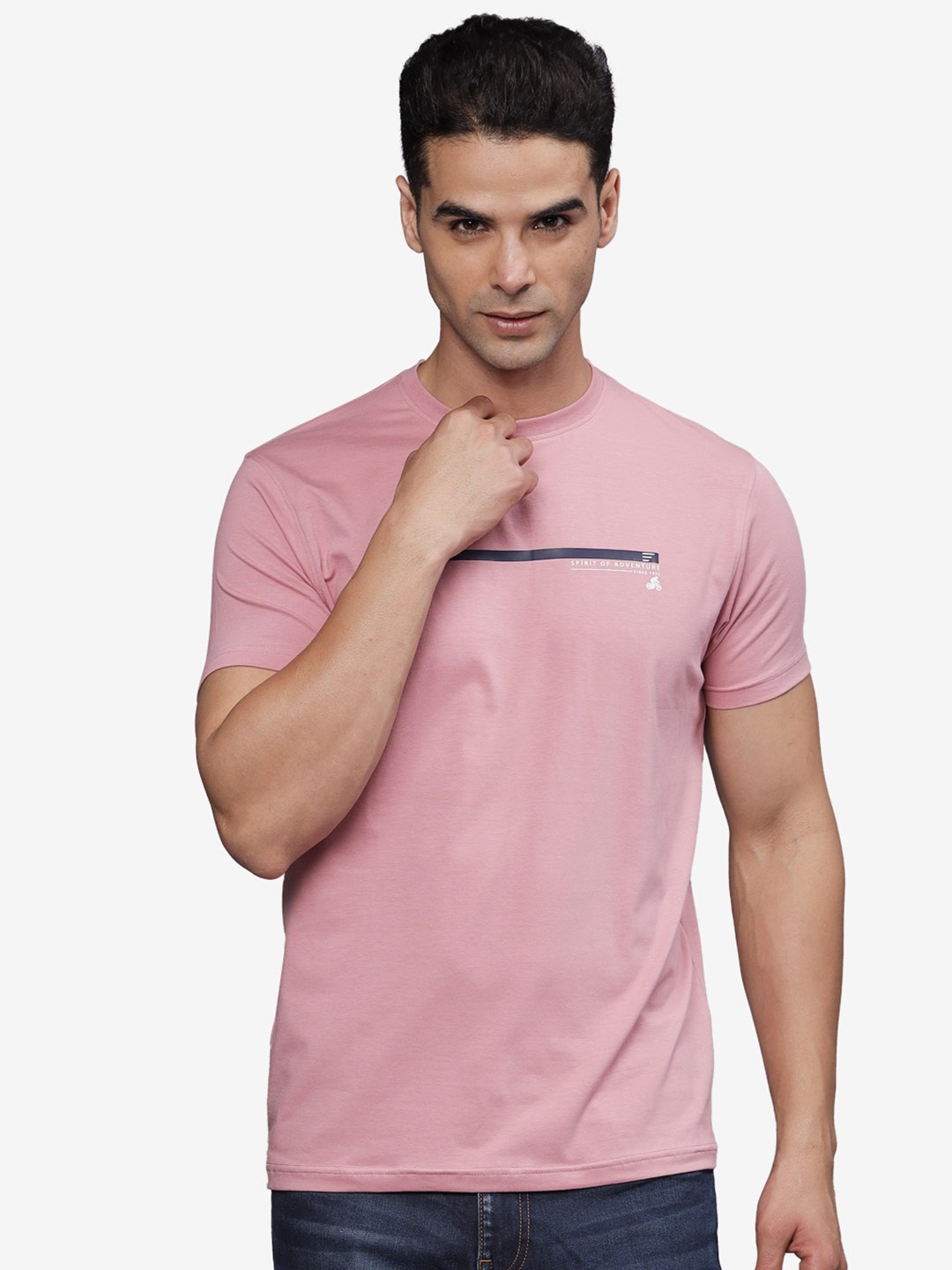 

t-base Men Mandarin Collar Pockets T-shirt, Pink