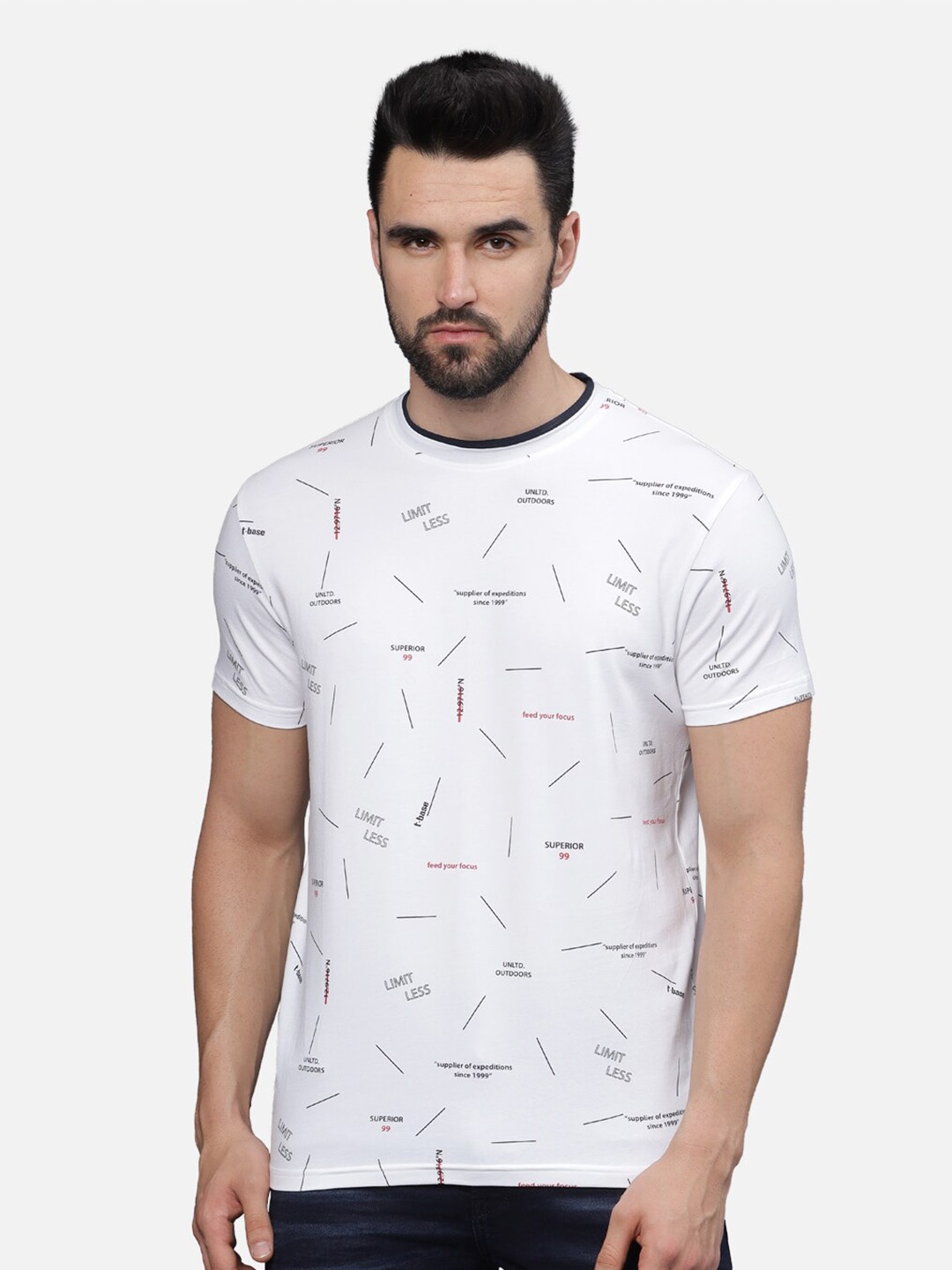 

t-base Men Printed Pockets T-shirt, White