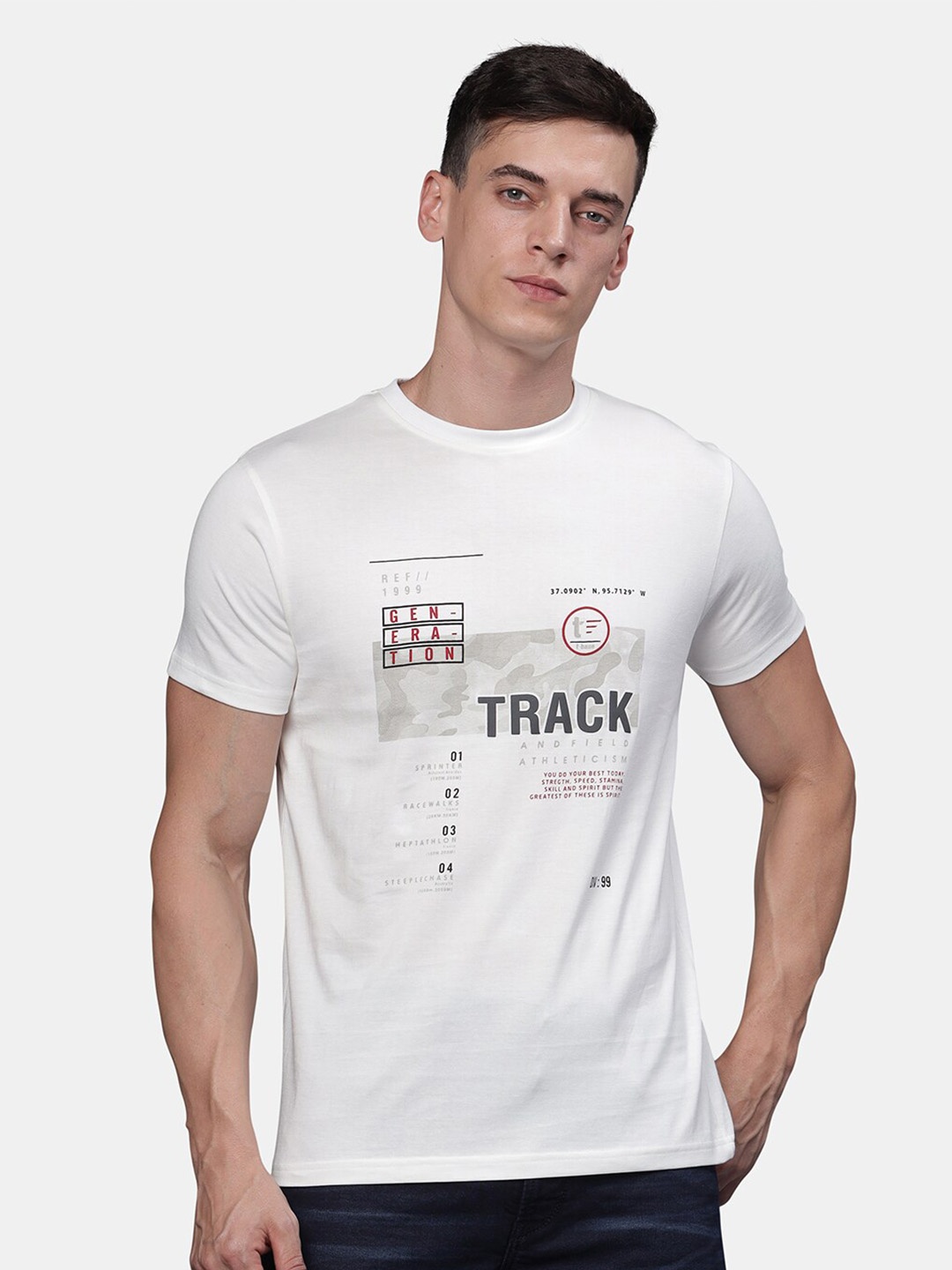 

t-base Men Typography Printed T-shirt, White