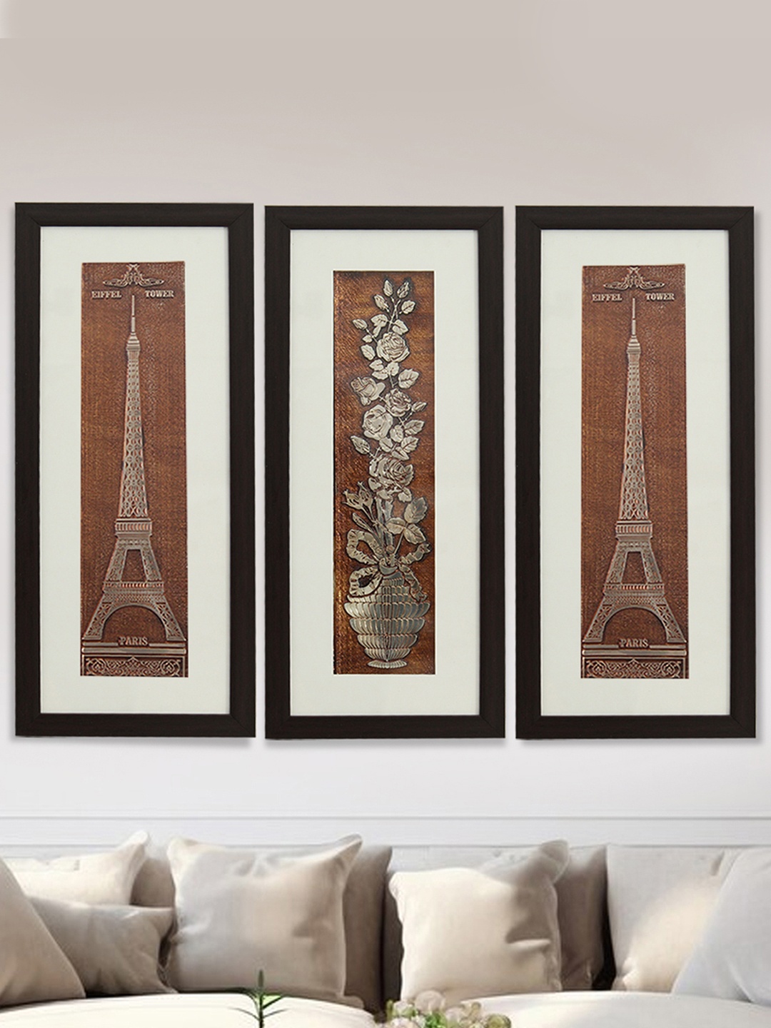 

SHREE KALA HOME DECOR Brown & White 3 Piece Synthetic Wood Paintings Wall Art