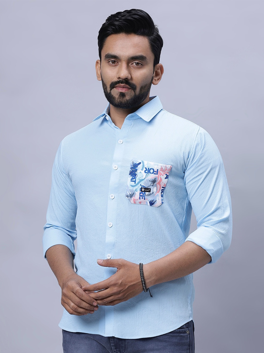 

N AND J Men Relaxed Opaque Printed Casual Shirt, Blue