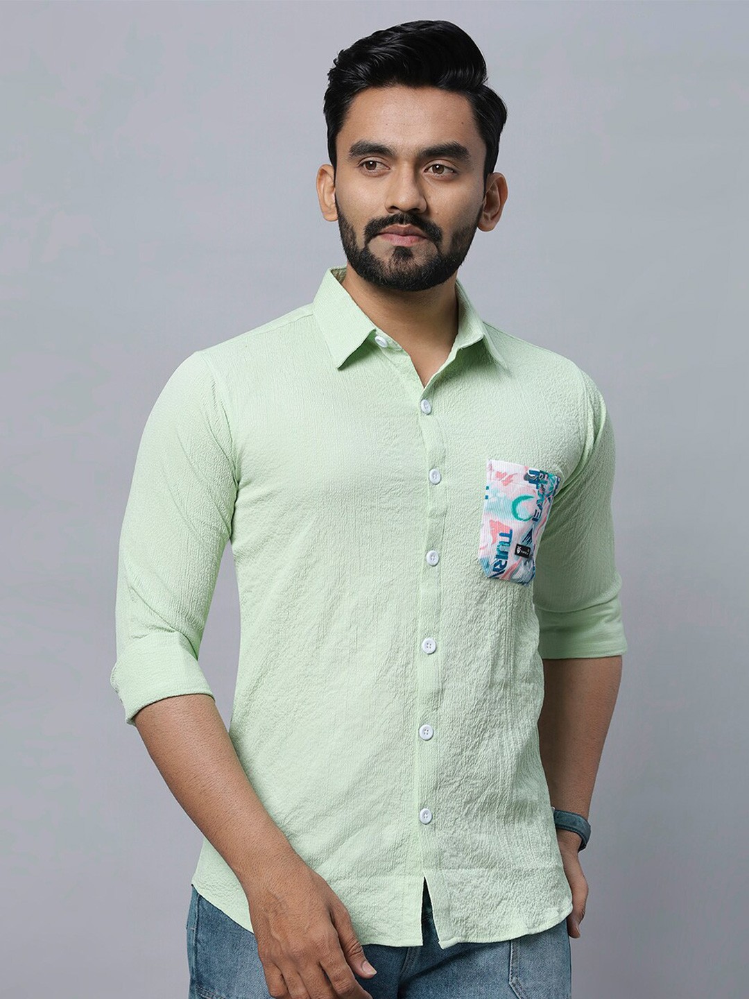 

N AND J Men Relaxed Opaque Striped Casual Shirt, Green