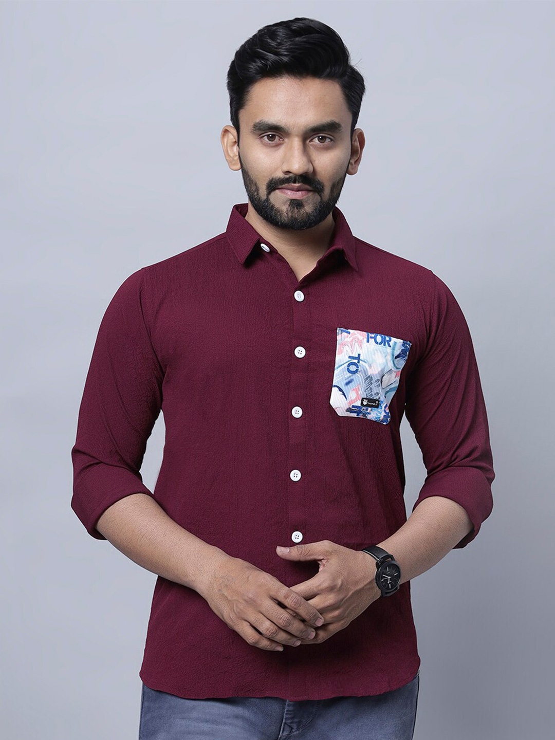 

N AND J Men Relaxed Opaque Casual Shirt, Maroon