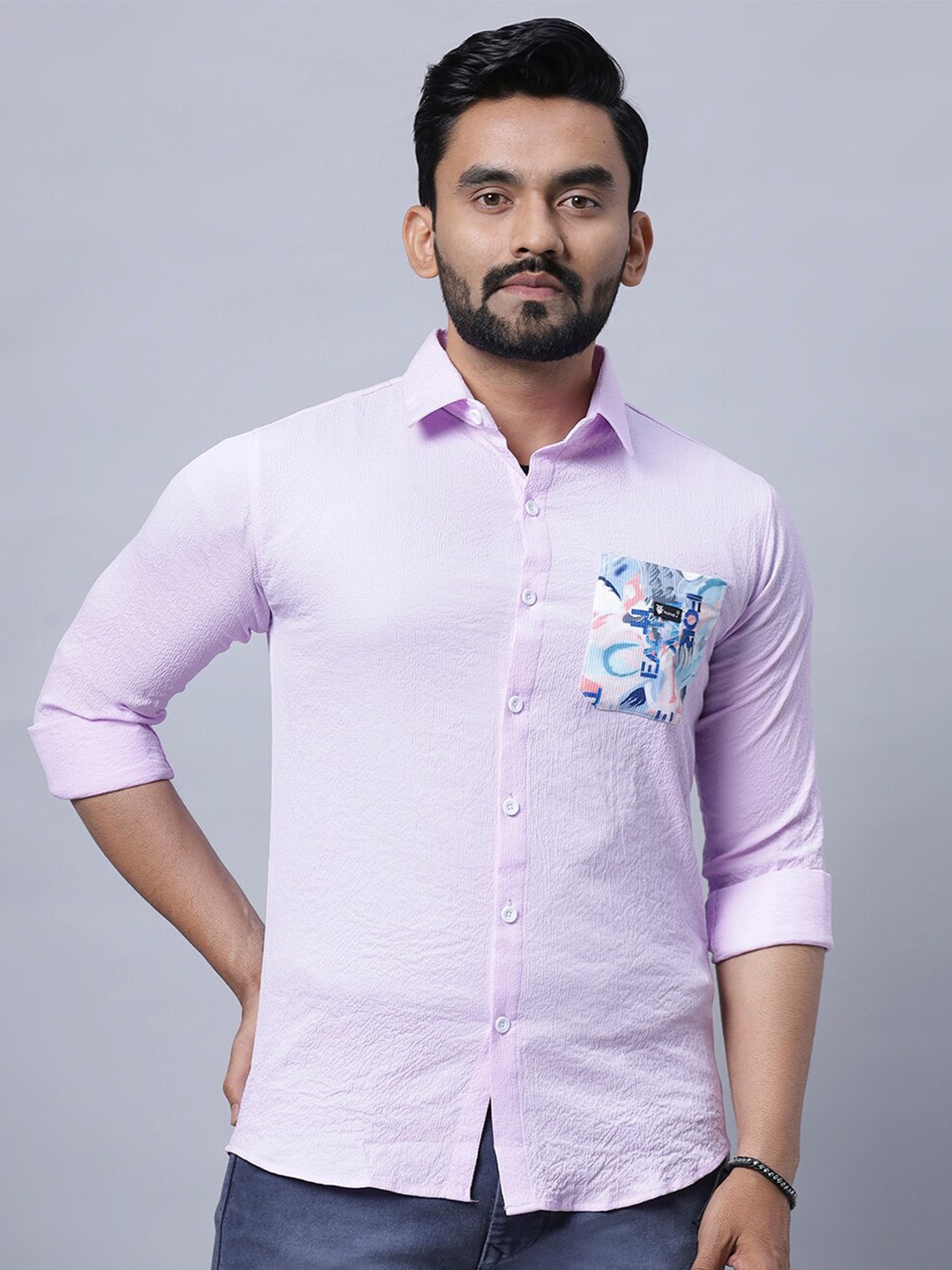 

N AND J Men Relaxed Opaque Casual Shirt, Lavender