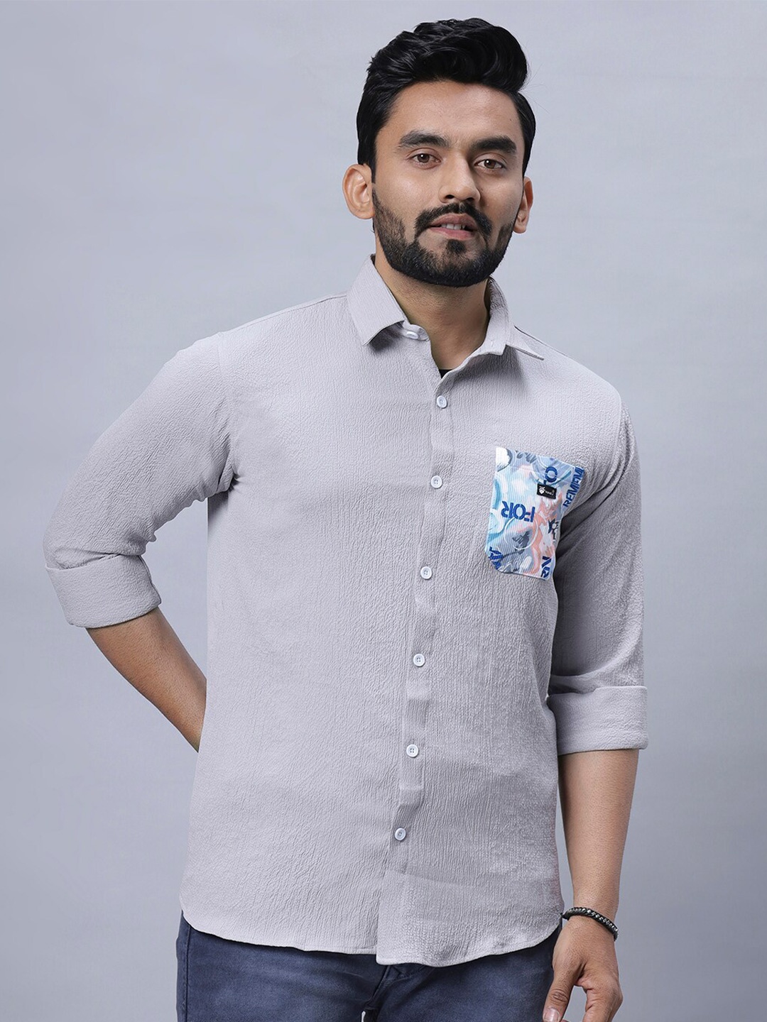 

N AND J Men Relaxed Opaque Casual Shirt, Grey