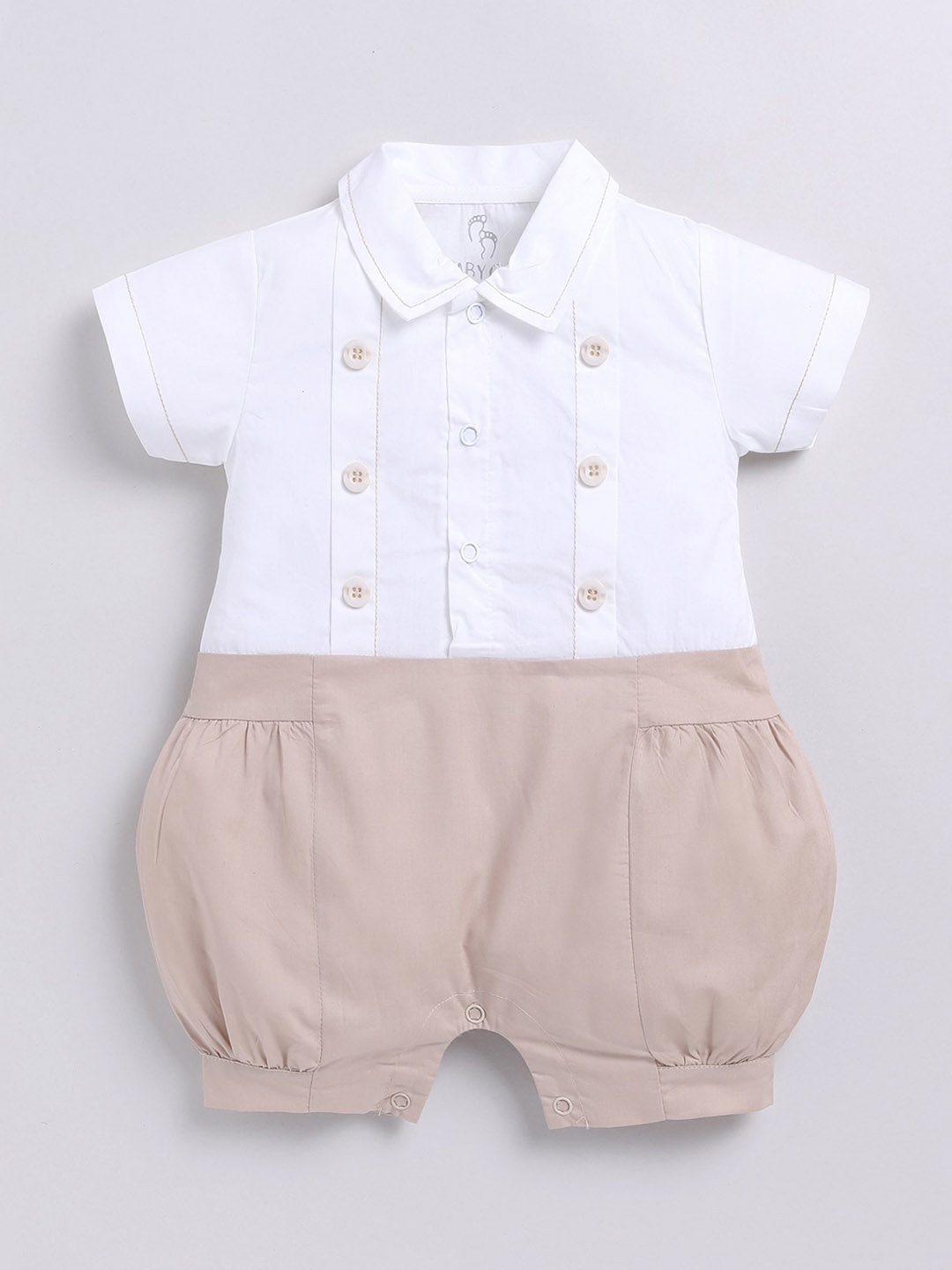 

BABY GO Infant Girls Colourblocked Pure Cotton Romper, Beige