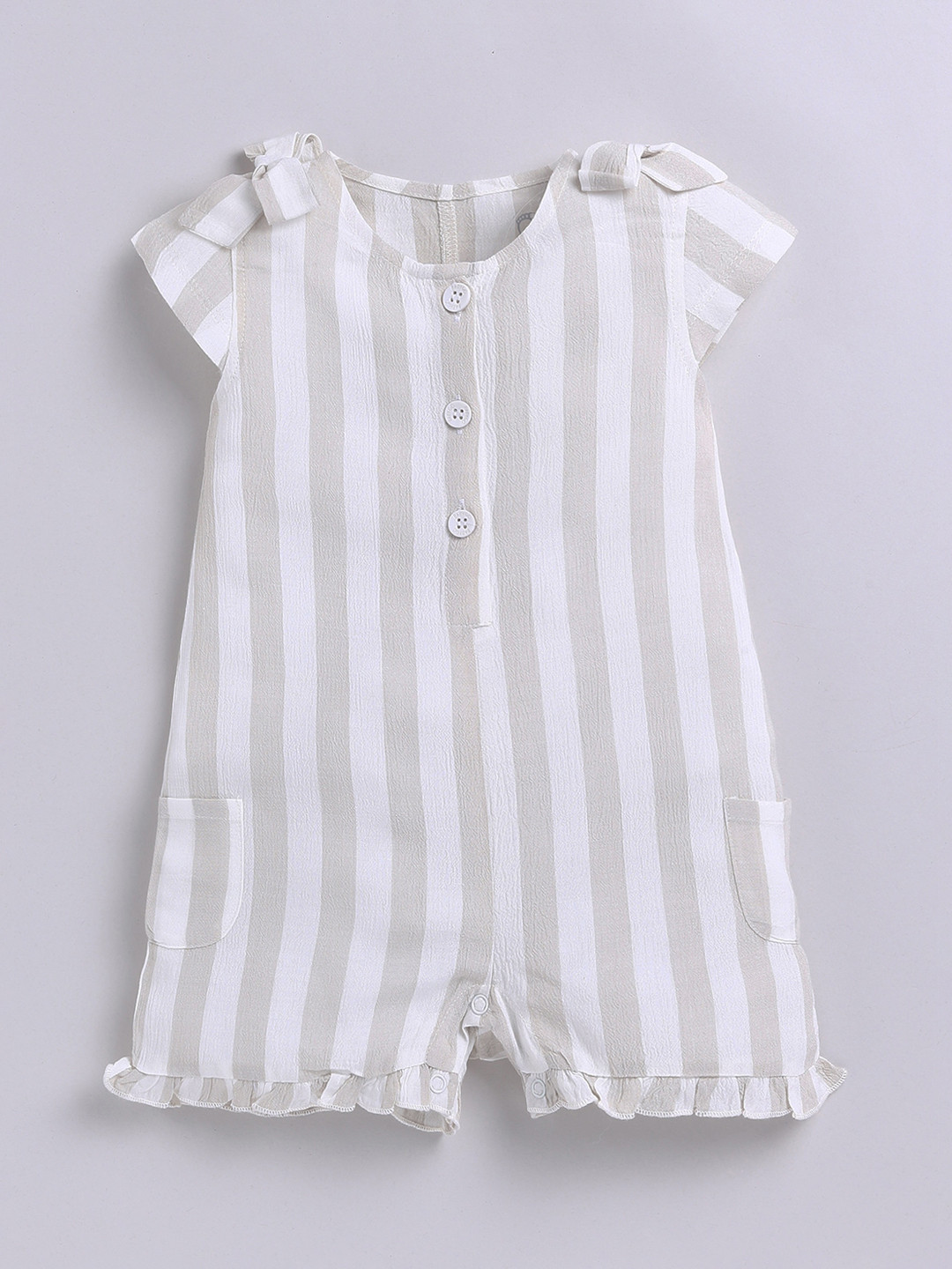 

BABY GO Infant Girls Striped Pure Cotton Romper, Beige