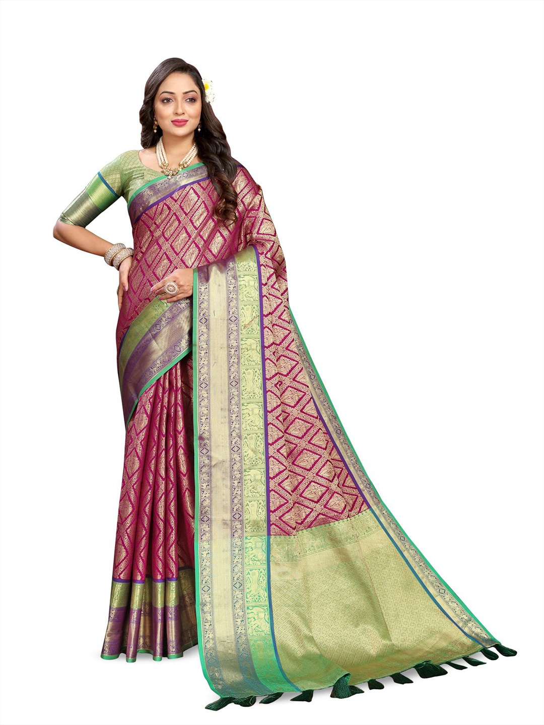 

PATIALAPICKS Ethnic Woven Design Zari Pure Silk Paithani Saree, Maroon