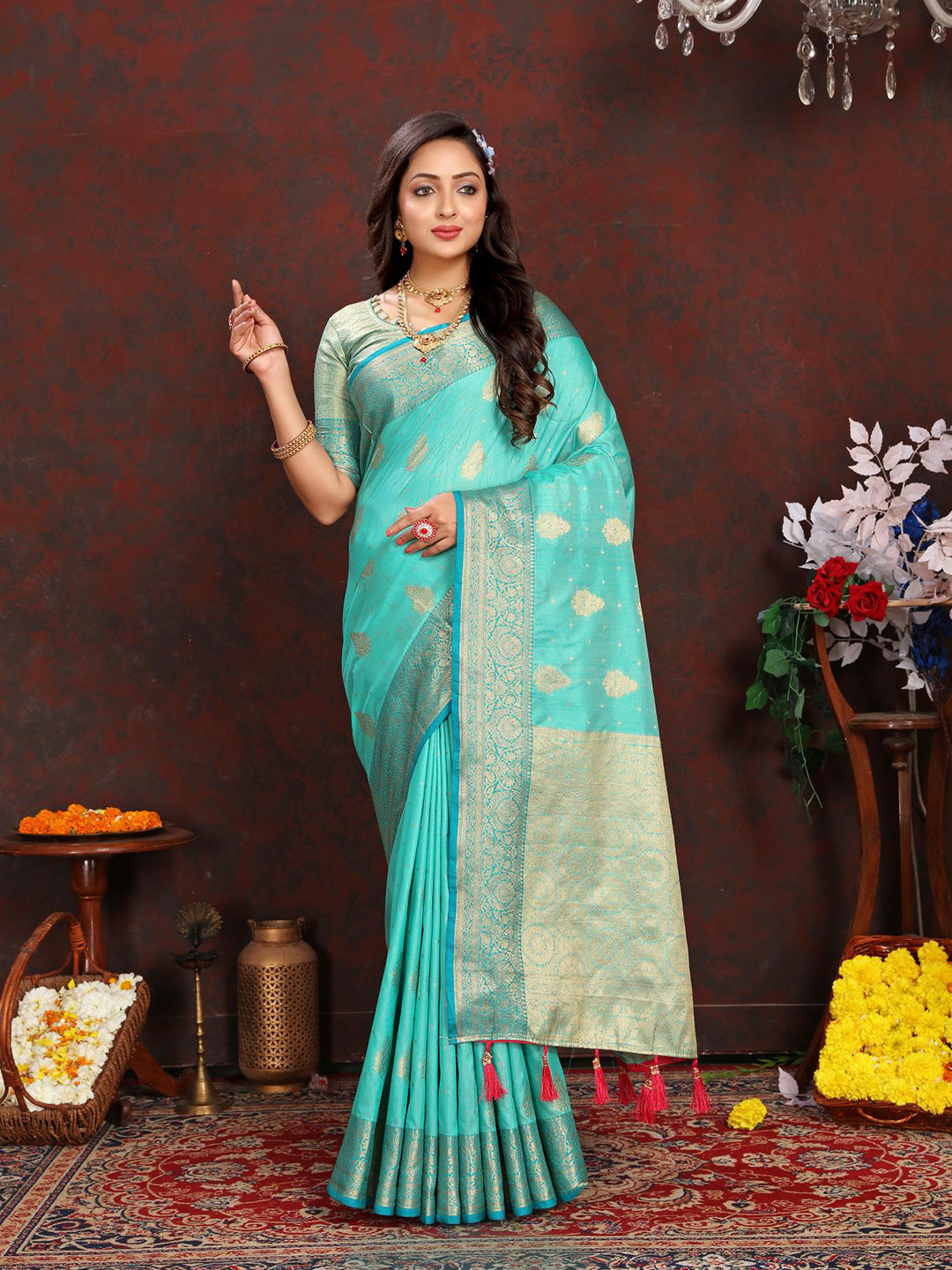 

PATIALAPICKS Ethnic Woven Design Zari Pure Silk Paithani Saree, Blue