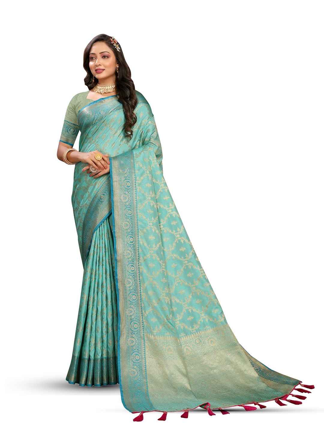 

PATIALAPICKS Floral Zari Pure Silk Paithani Saree, Blue