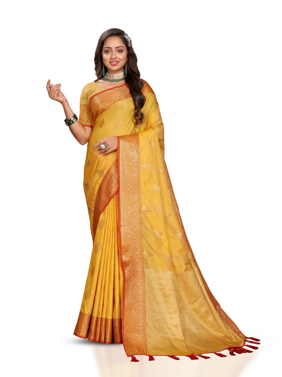 

PATIALAPICKS Ethnic Woven Design Zari Pure Silk Paithani Saree, Yellow