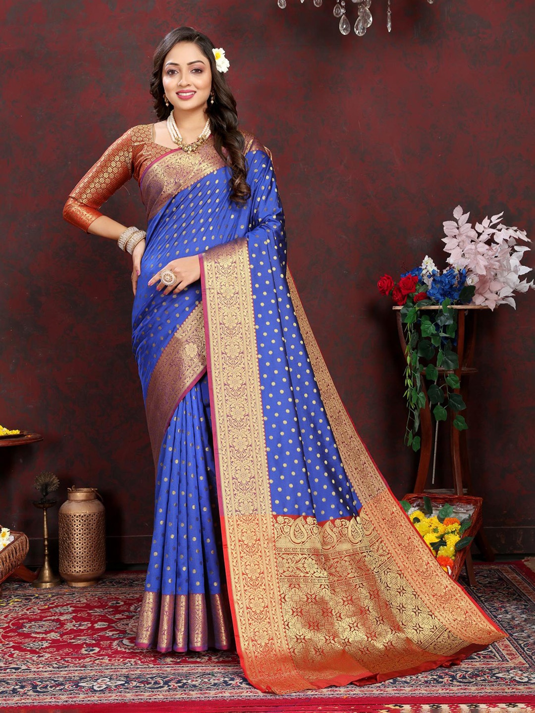 

PATIALAPICKS Woven Design Zari Pure Silk Paithani Saree, Blue