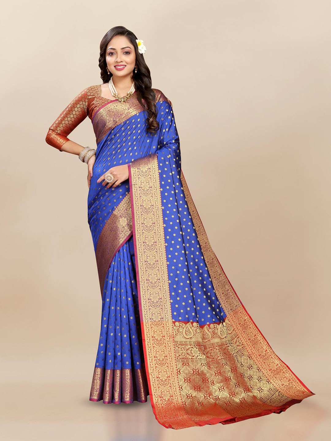 

PATIALAPICKS Woven Design Zari Pure Silk Paithani Saree, Blue