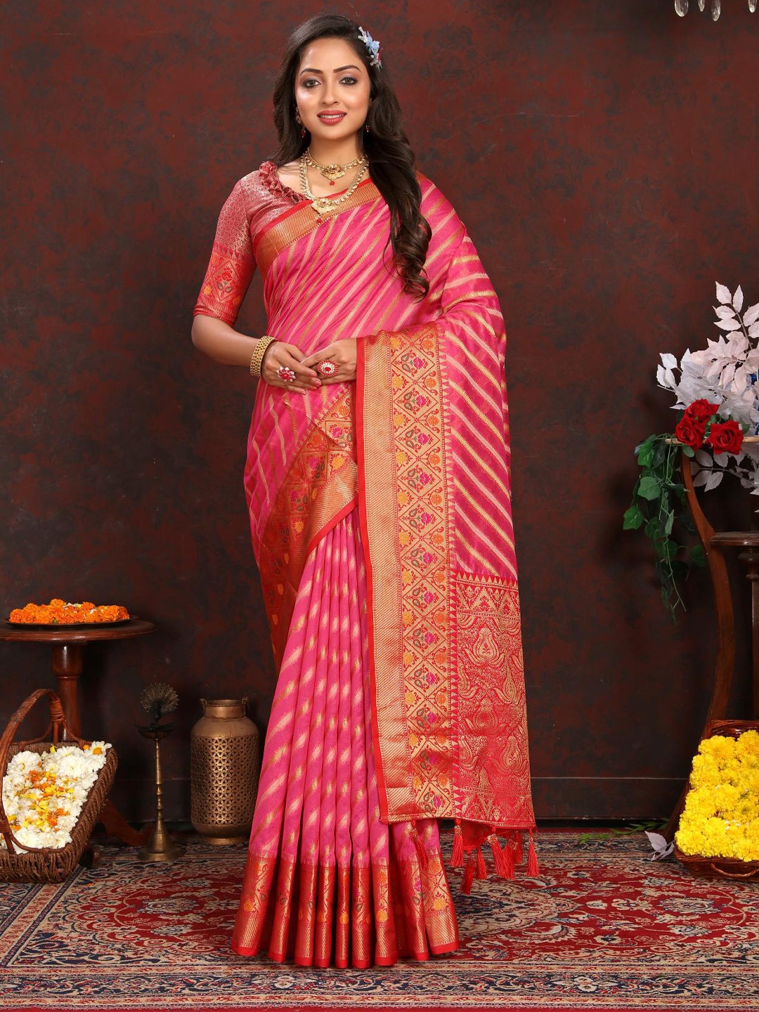 

PATIALAPICKS Woven Design Zari Organza Paithani Saree, Pink