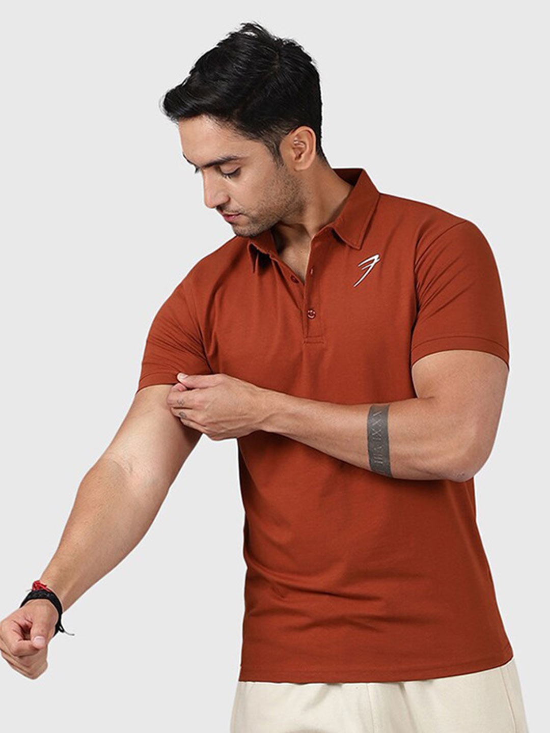 

FUAARK Polo Collar Short Sleeves Moisture Wicking Slim Fit Cotton T-shirt, Brown