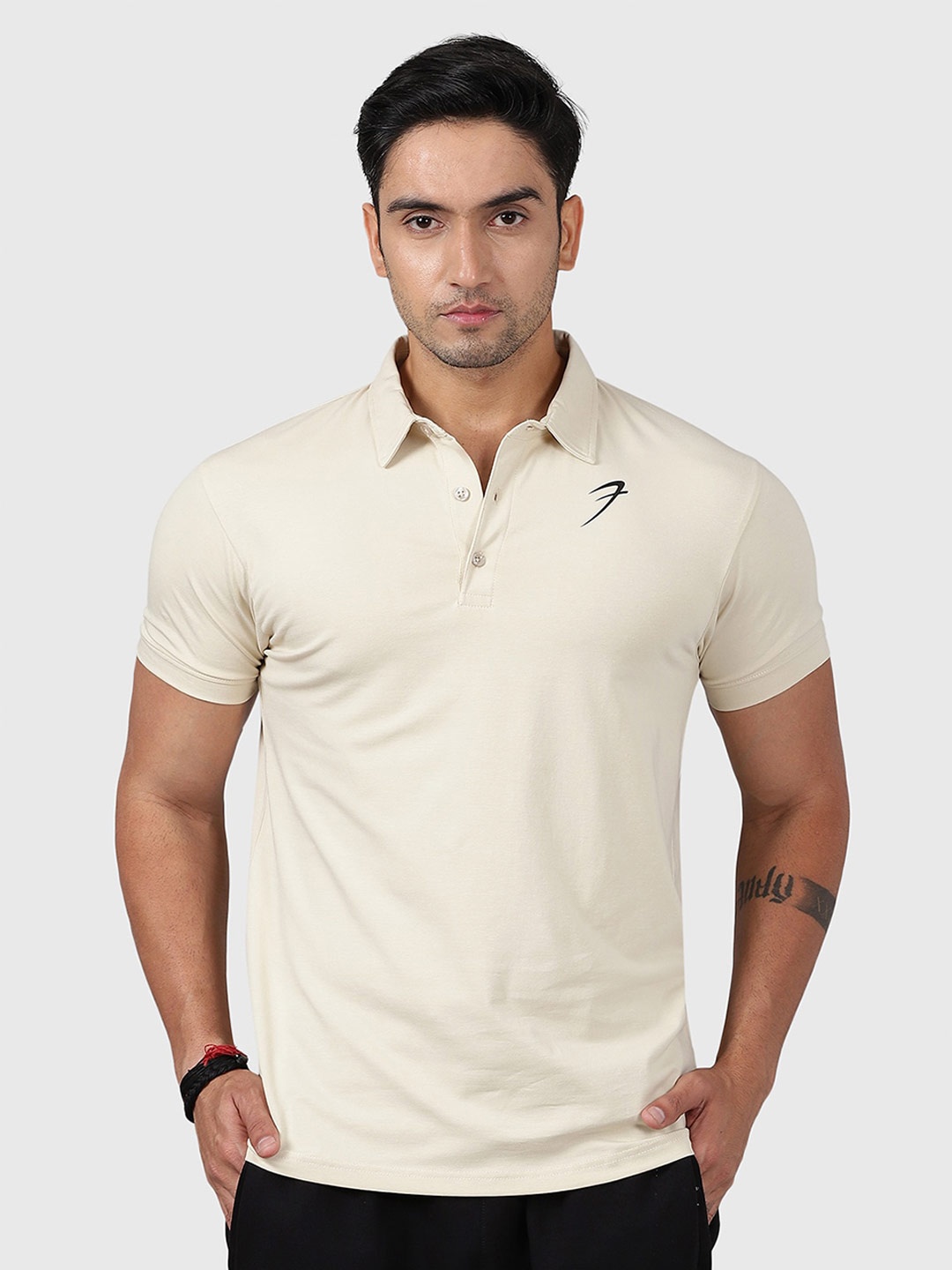 

FUAARK Polo Collar Short Sleeves Moisture Wicking Slim Fit Cotton T-shirt, Beige