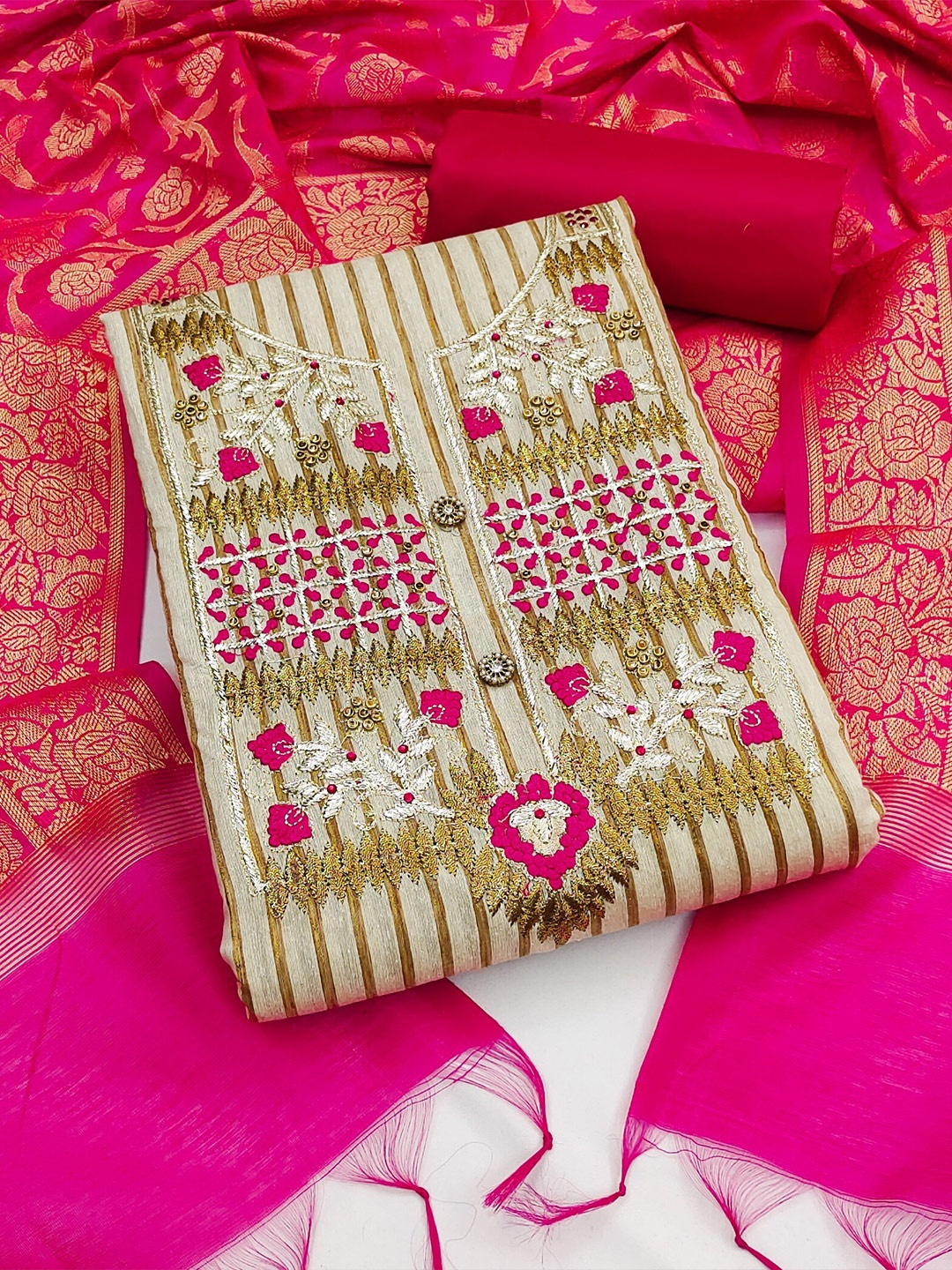 

MAHALASA Pure Cotton Unstitched Dress Material, Pink