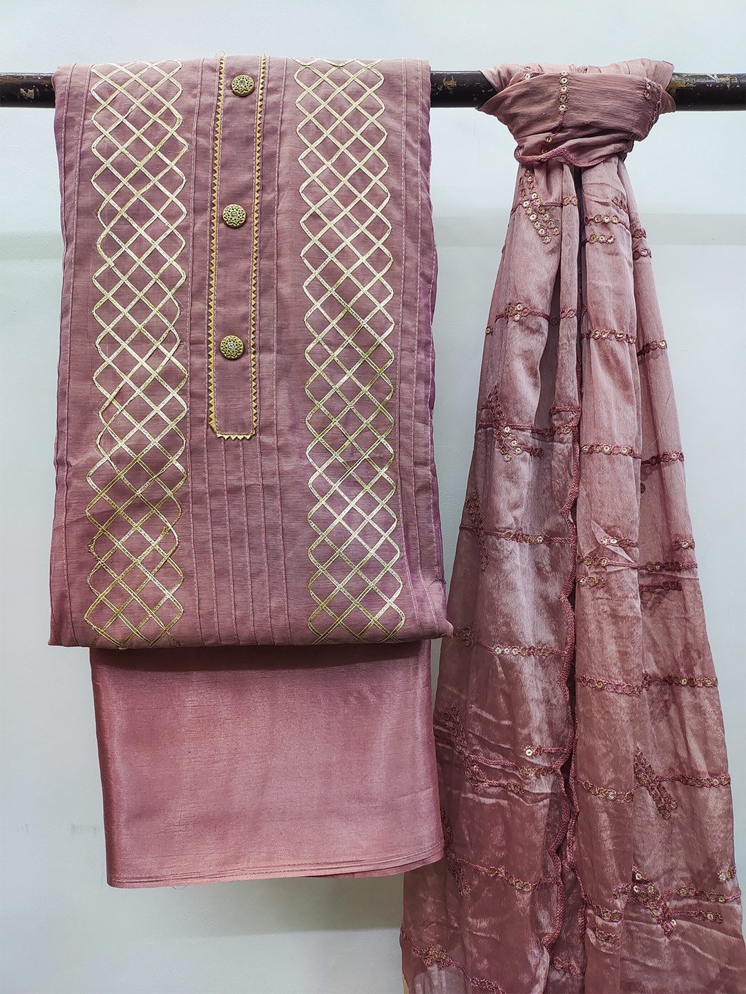 

MAHALASA Striped Embellished Pure Cotton Unstitched Dress Material, Lavender