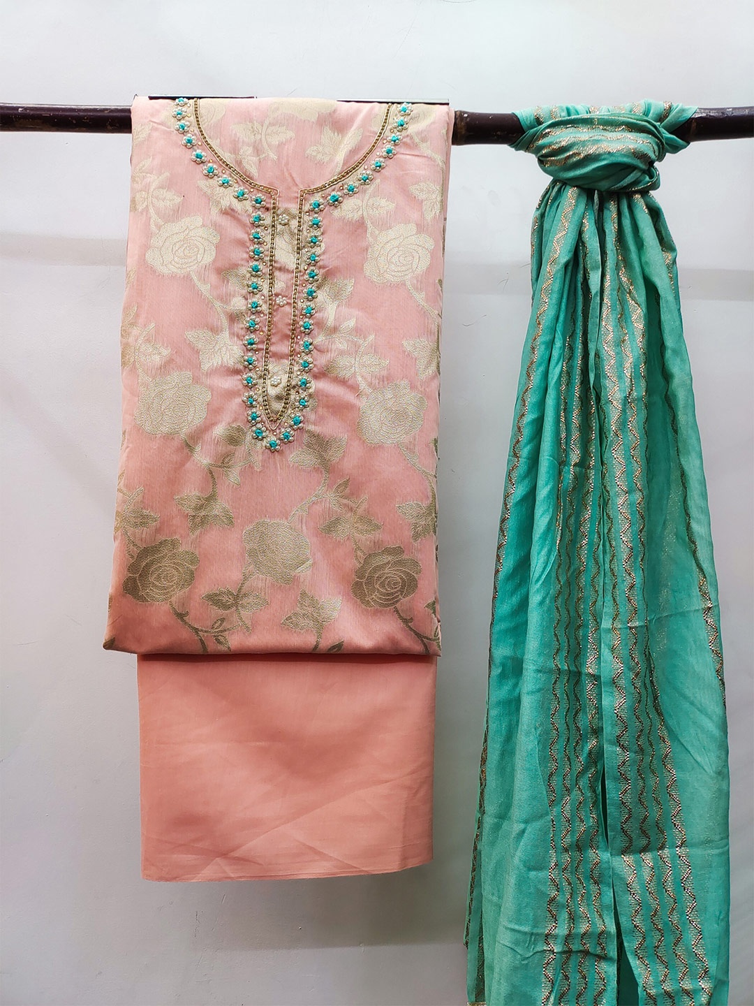 

MAHALASA Pure Cotton Unstitched Dress Material, Peach