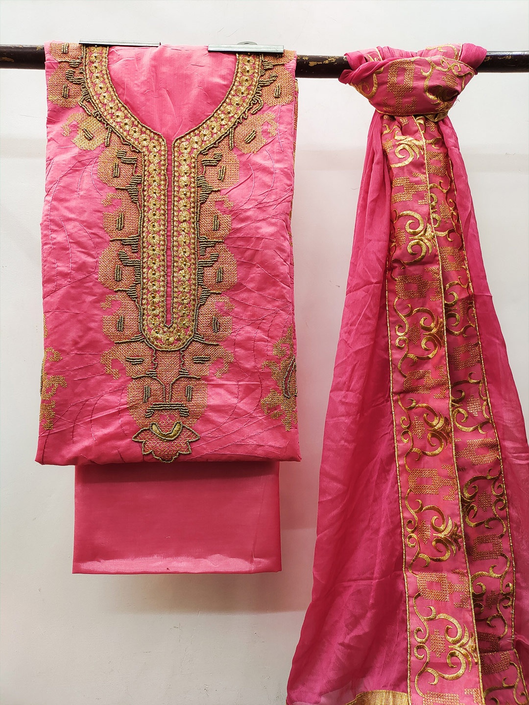 

MAHALASA Pure Cotton Embroidered Unstitched Dress Material, Pink