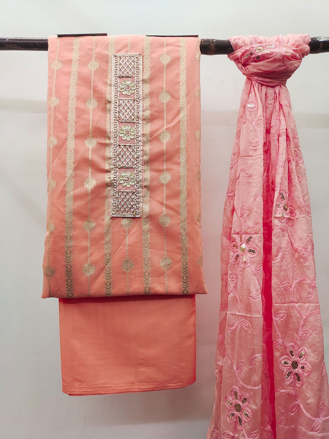 

MAHALASA Striped Woven Design Pure Cotton Unstitched Dress Material, Orange