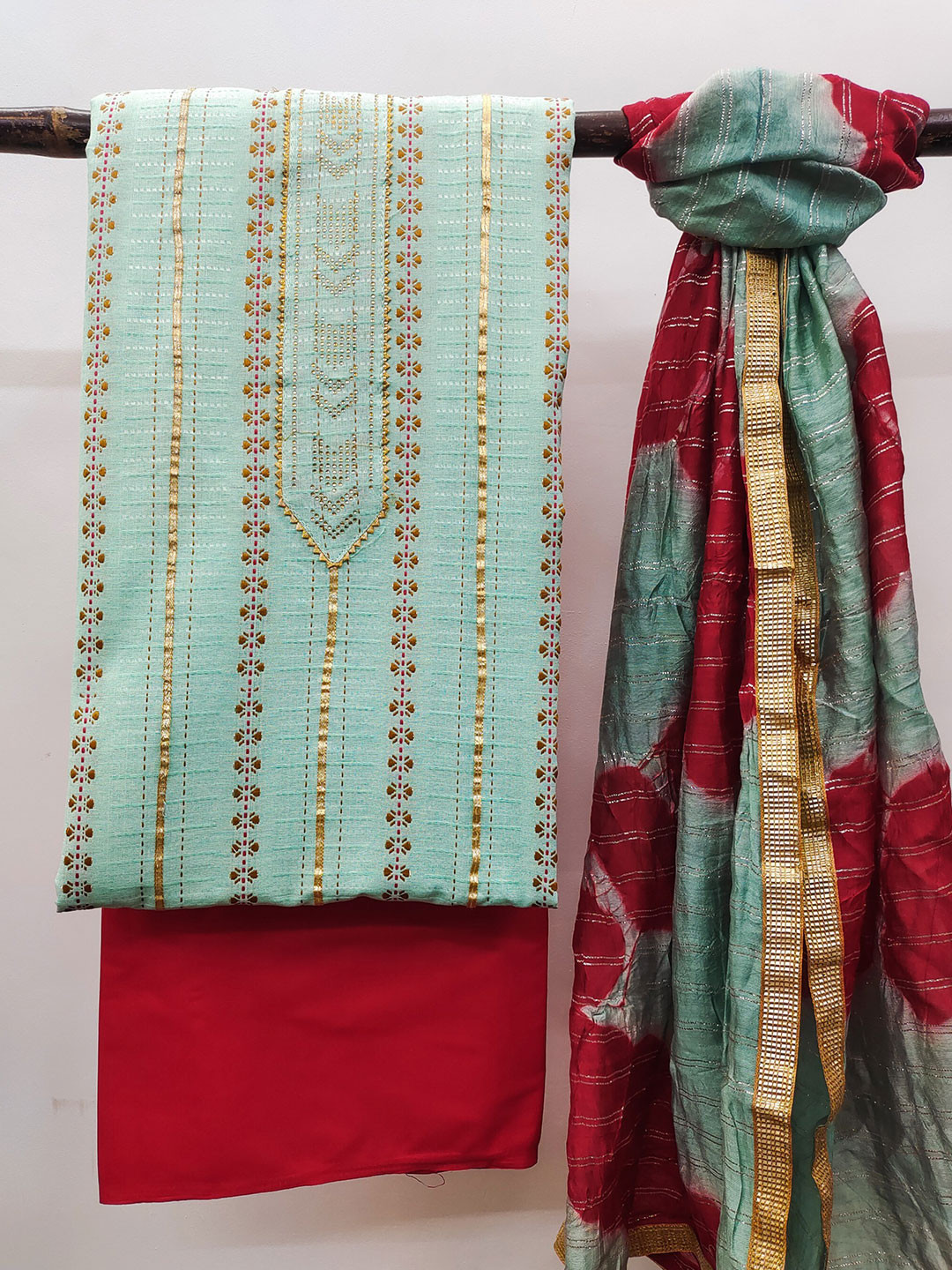 

MAHALASA Striped Woven Design Pure Cotton Unstitched Dress Material, Sea green