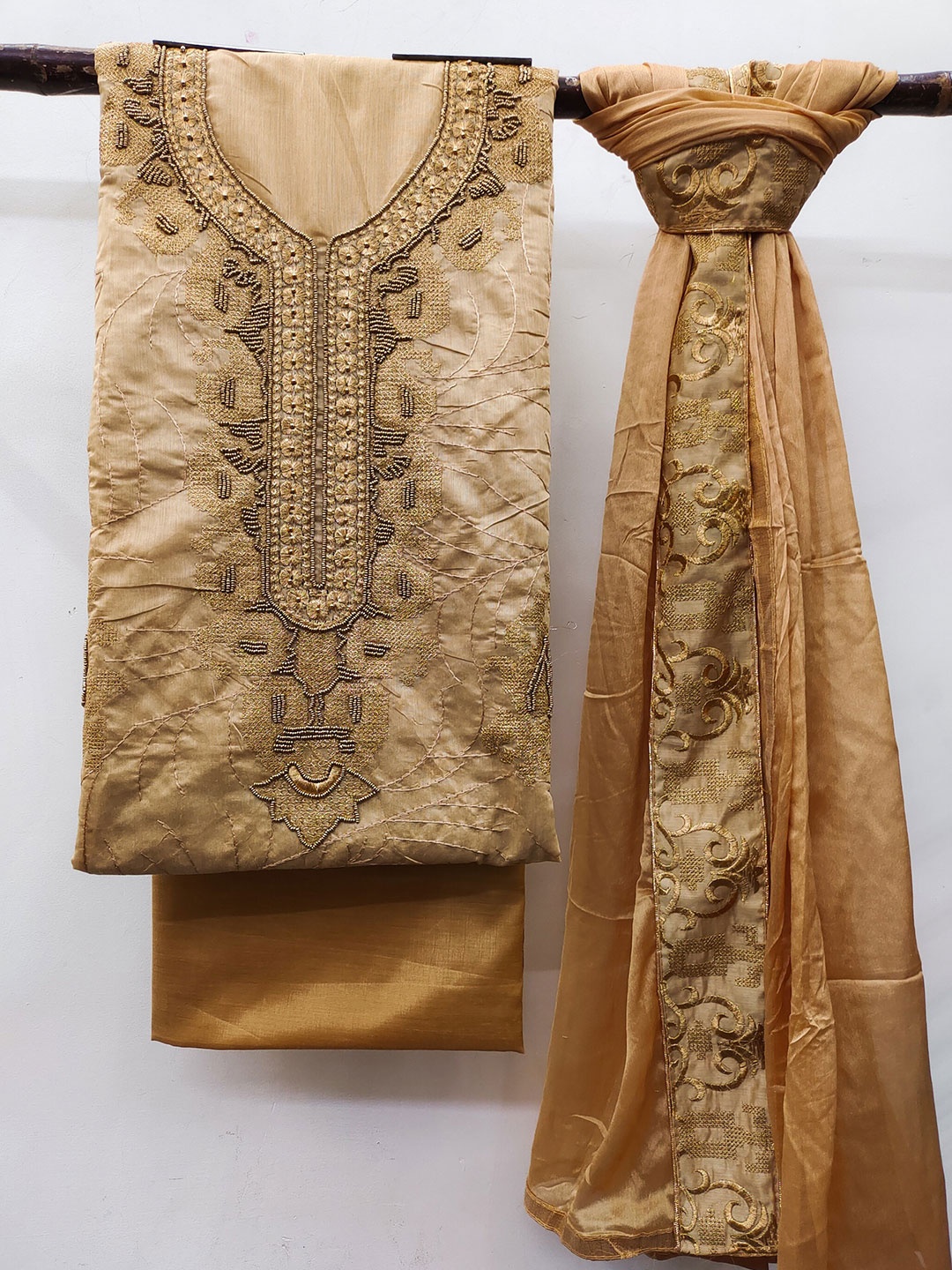 

MAHALASA Pure Cotton Unstitched Dress Material, Beige
