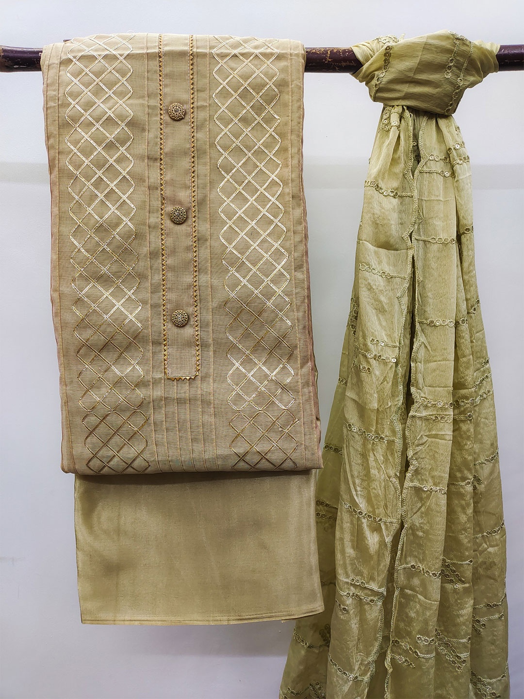

MAHALASA Embellished Pure Cotton Unstitched Dress Material, Olive