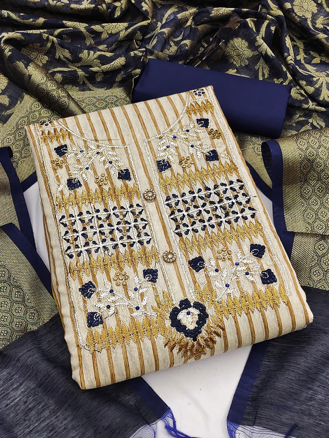 

MAHALASA Pure Cotton Unstitched Dress Material, Navy blue
