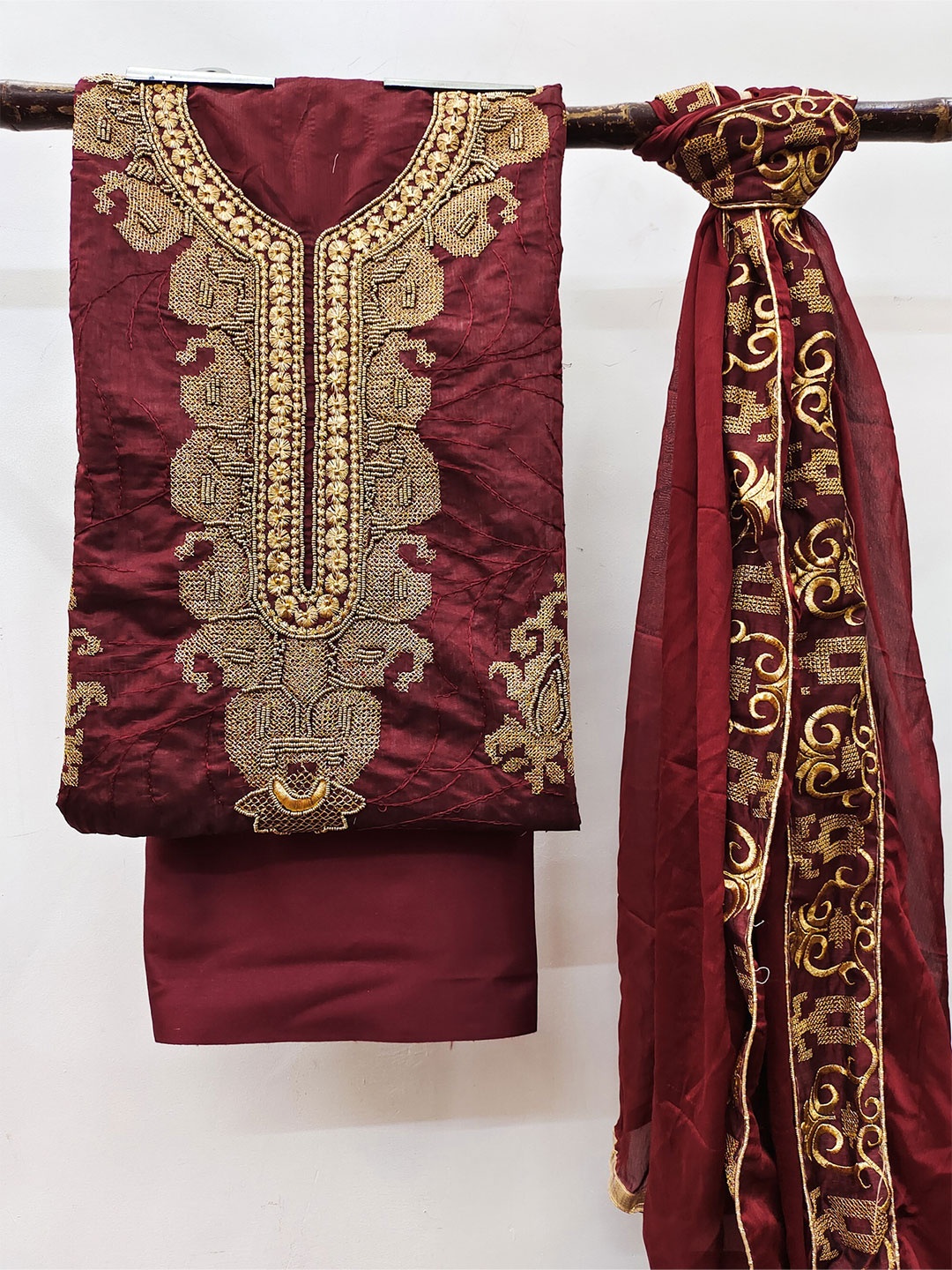 

MAHALASA Pure Cotton Unstitched Dress Material, Maroon
