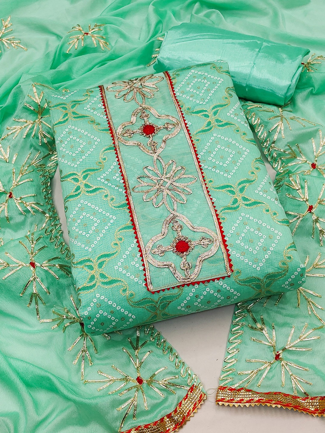 

MAHALASA Embroidered Pure Cotton Unstitched Dress Material, Sea green