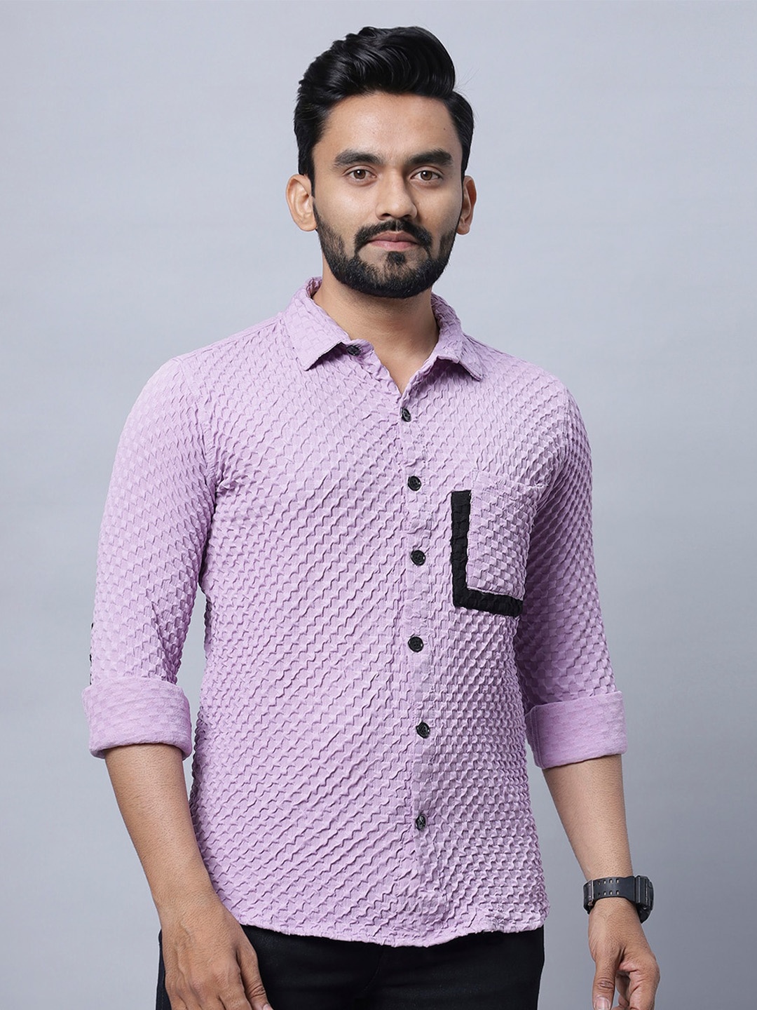

N AND J Relaxed Spread Collar Checked Casual Shirt, Lavender