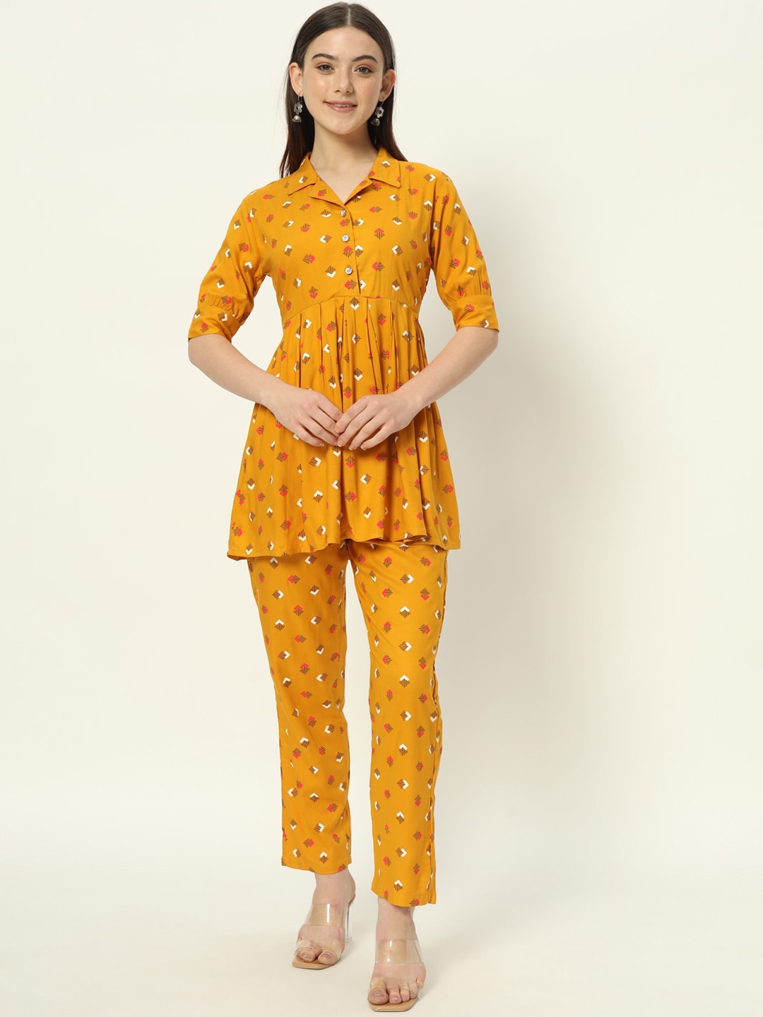 

Bachuu Classy & Stylish Printed Top and Trousers Co-Ords, Mustard