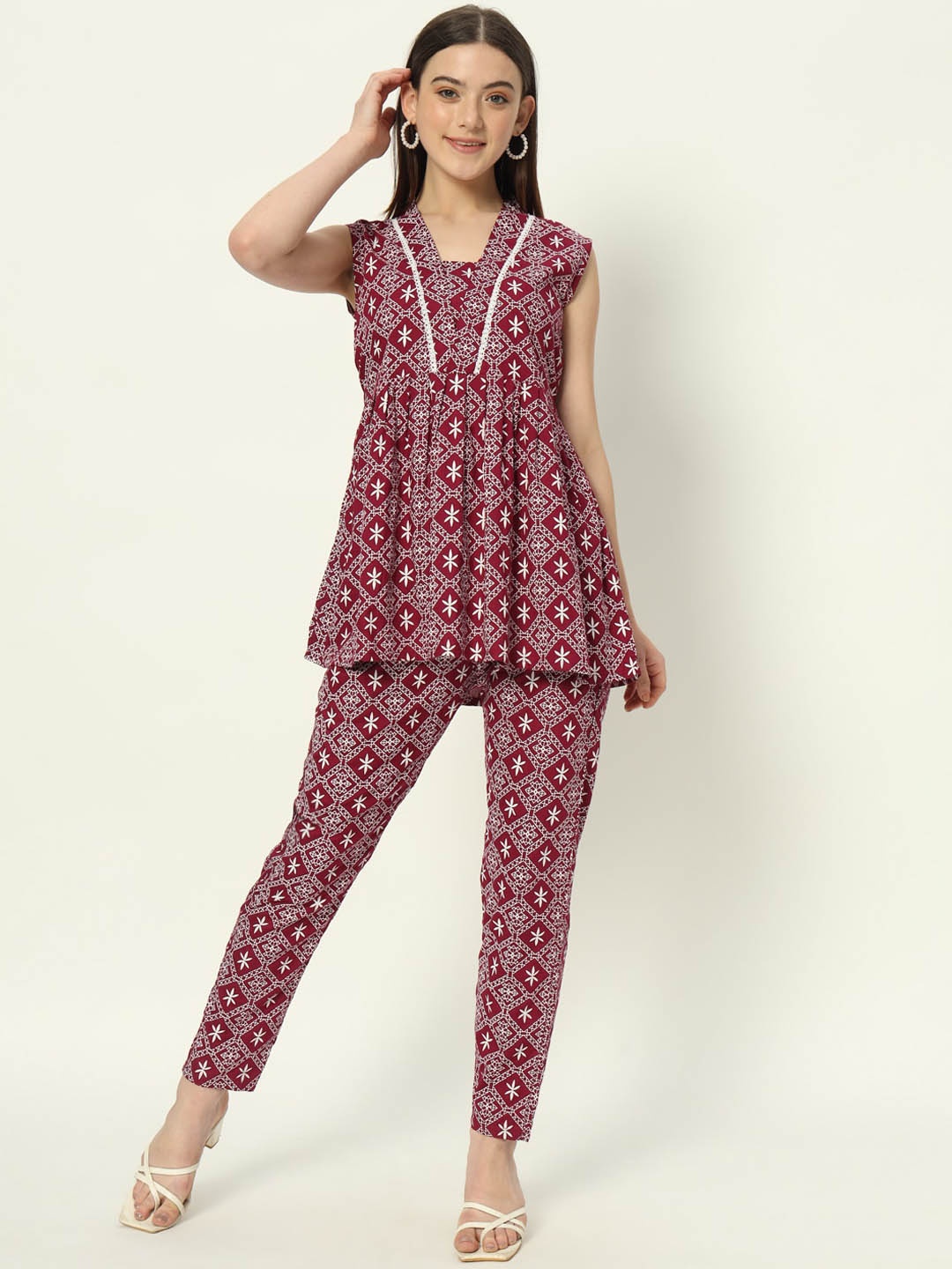 

Bachuu Printed Top and Trousers Co-Ords, Burgundy