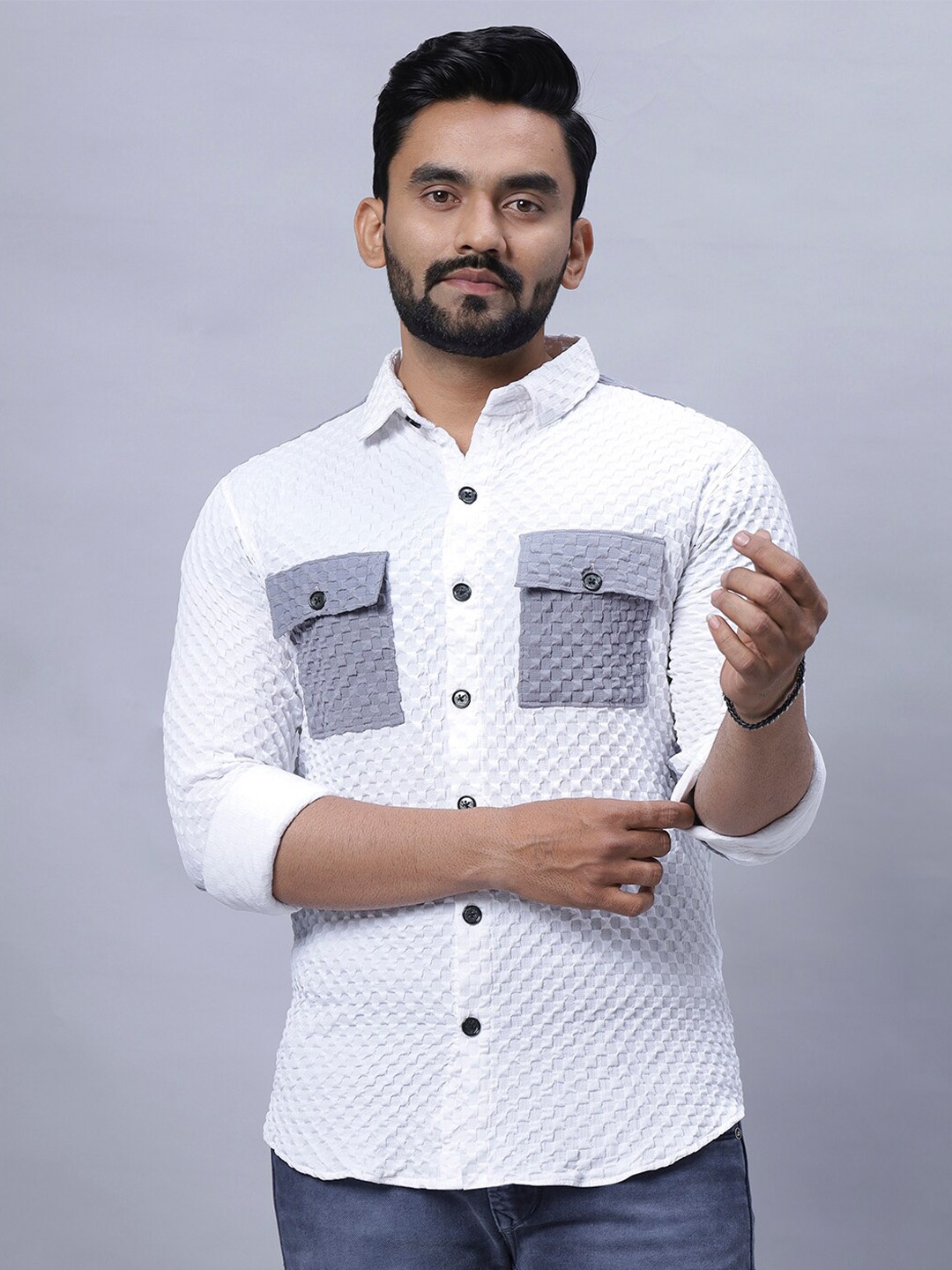 

N AND J Relaxed Spread Collar Casual Shirt, White