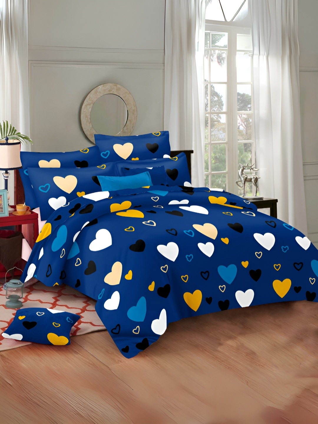 

borato Blue & White Abstract Cotton 186 TC Queen Bedsheet with 2 Pillow Covers