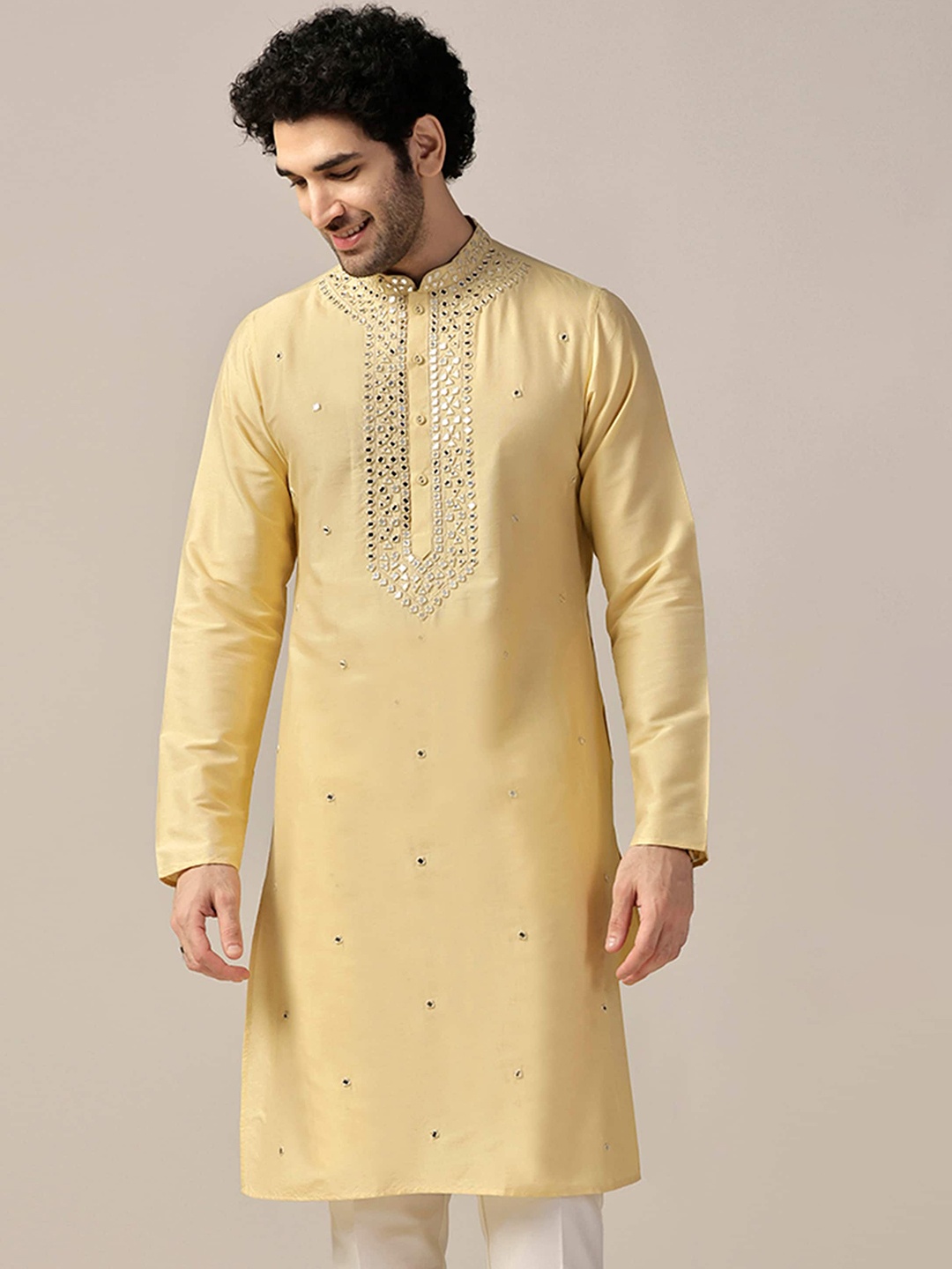 

KISAH Mirror Work Straight Kurta, Yellow