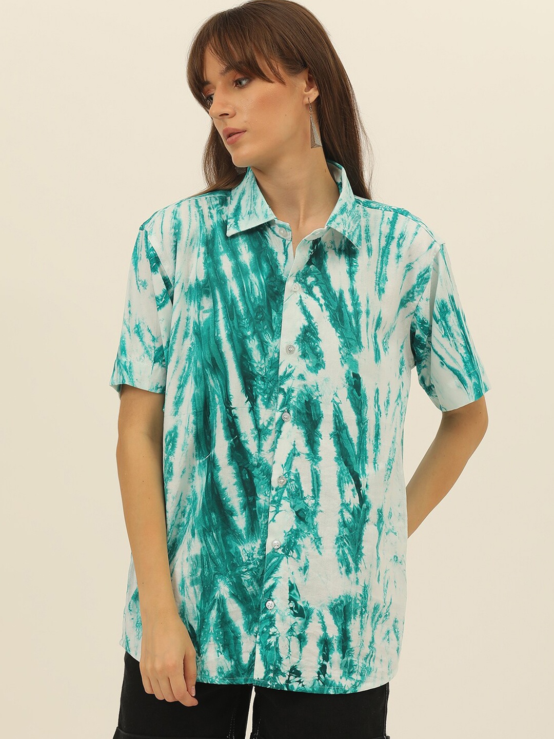 

JAVINISHKA Comfort Printed Cotton Casual Shirt, Teal