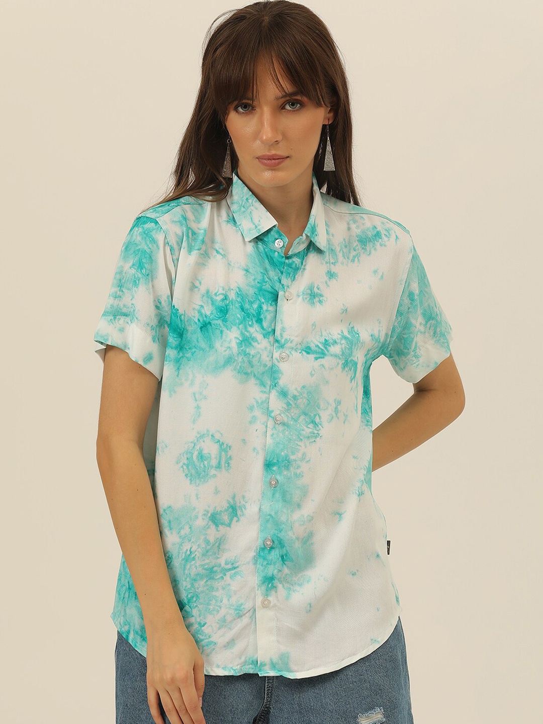 

JAVINISHKA Comfort Printed Casual Shirt, Turquoise blue