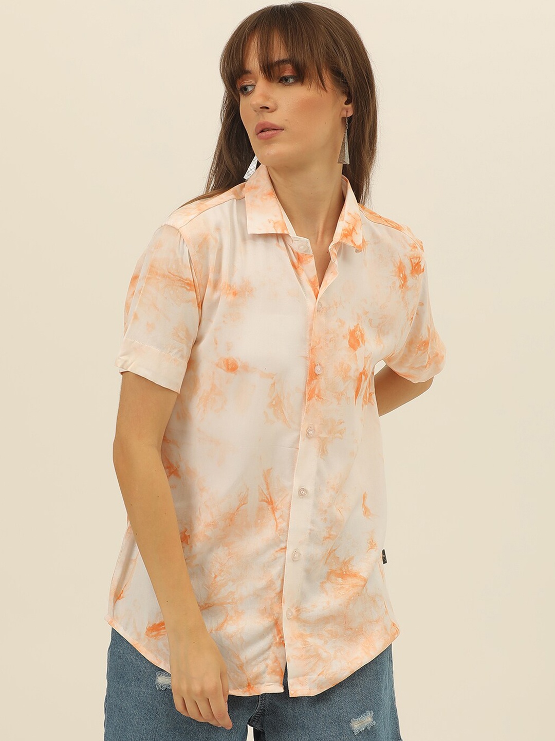 

JAVINISHKA Comfort Tie and Dye Casual Shirt, Peach