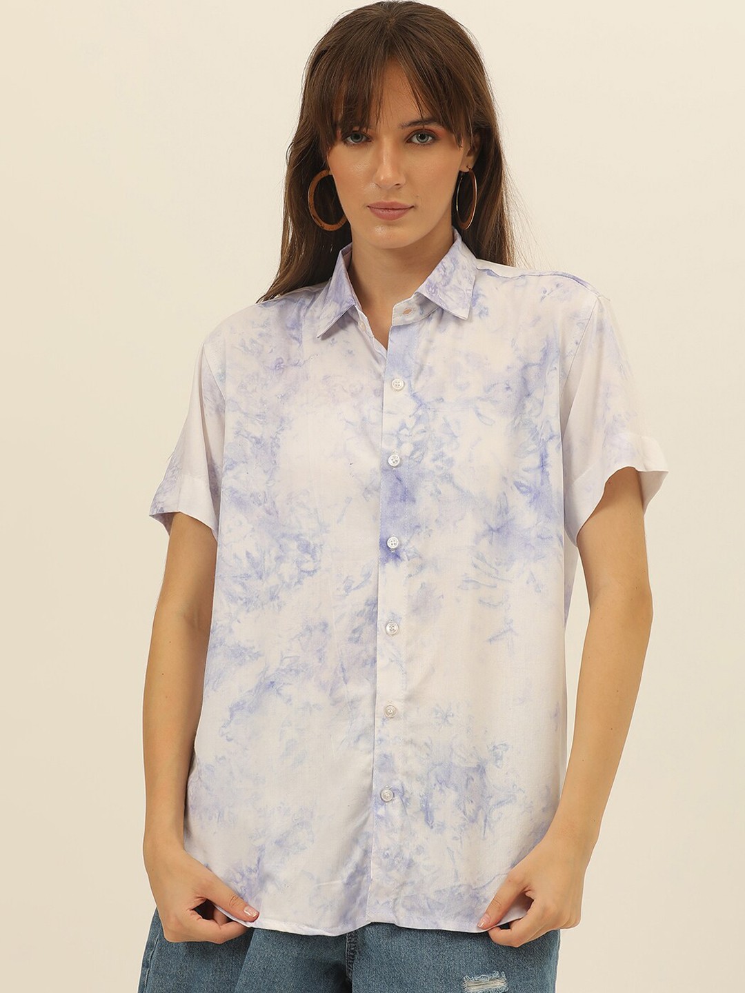 

JAVINISHKA Comfort Tie and Dye Casual Shirt, Blue